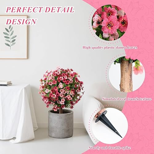 Miniatura 3 de momoplant Árbol de bola artificial de boj con flores de mamá, planta sintética de 24 pulgadas de alto con picos de tierra, juego de 2 arbustos de