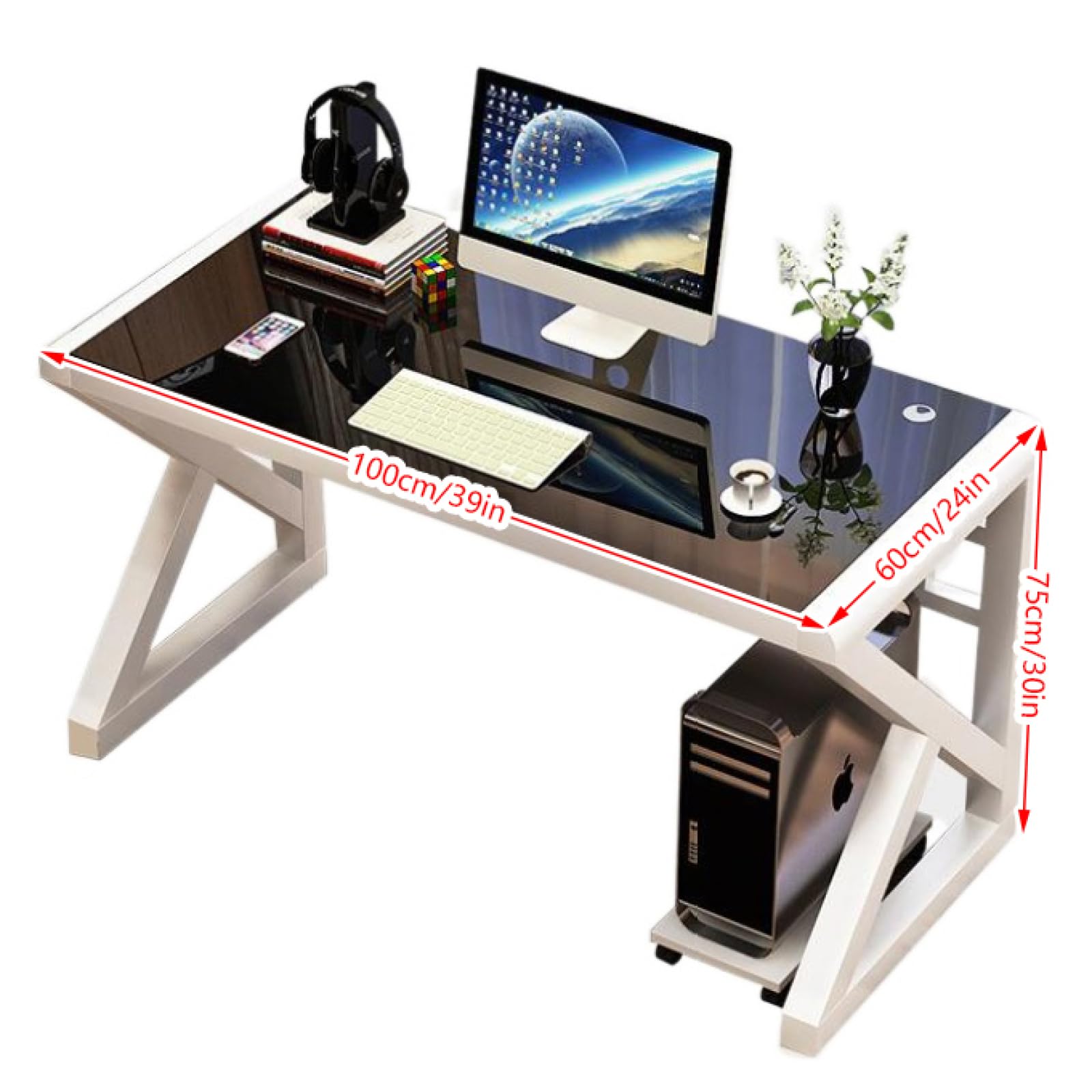 Scrivania per computer in vetro temperato, moderna scrivania per casa e ufficio, scrivania da gioco per scrittura, studio, postazione di lavoro per casa e ufficio