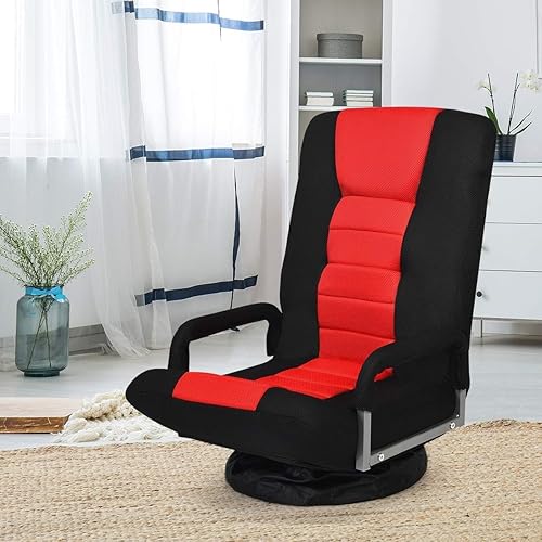 Miniatura 2 de KOMFOTT Silla de suelo para juegos, silla giratoria de 360 con respaldo ajustable de 6 posiciones, reposabrazos, soporte lumbar, sillas plegables