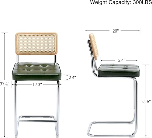 Miniatura 3 de ONEVOG Taburetes de tela beige de 26 pulgadas, juego de 2 taburetes de ratán natural con respaldo de caña y marco de madera maciza para isla de