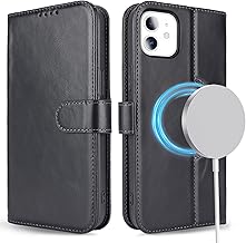 ELTEKER Etui Coque pour iPhone 12/ iPhone 12 Pro, [Housse en Cuir véritable] [Compatible Chargement sans Fil] Protection Étui à Rabat avec Porte Carte Portefeuille Pochette - Noir