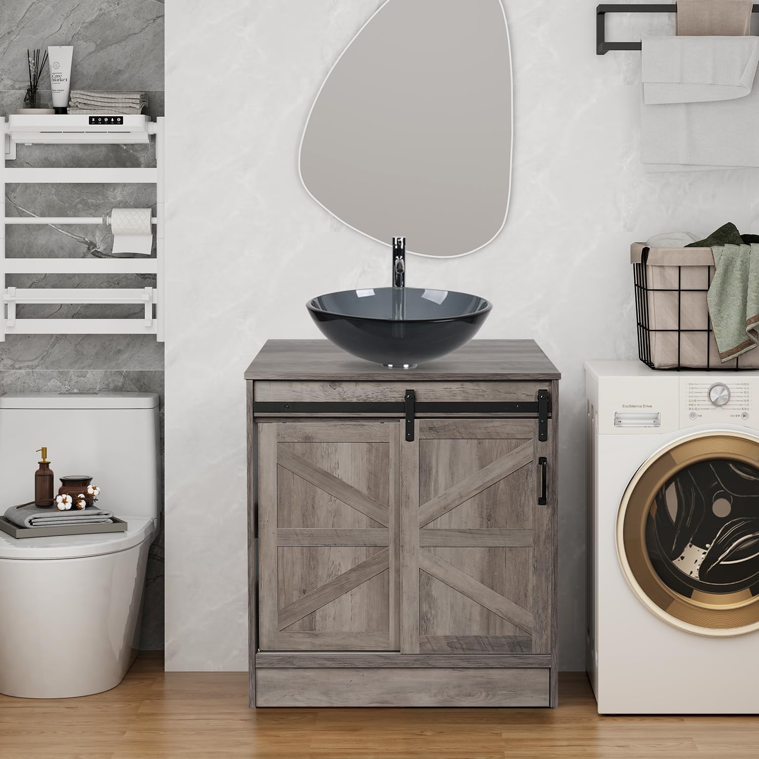 Amazon.com: SOLIDEE 30 Inch Bathroom Vanity, Barn Door Modern Wood ...