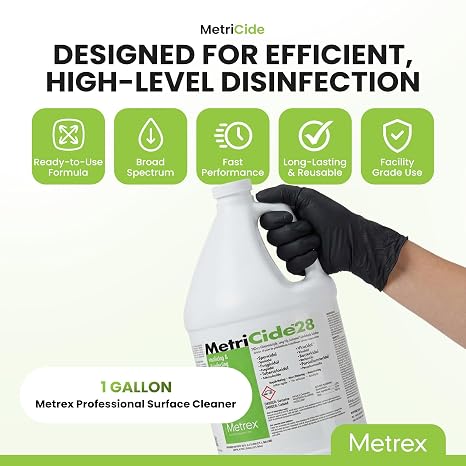 Metrex MetriCide 28 High-Level Sterilizing & Disinfecting Solution 2.5% Glutaraldehyde, Reusable Up to 28 Days, Disinfectant Cleaner for Heat-Sensitive & Immersible Medical Instruments 1 Gallon