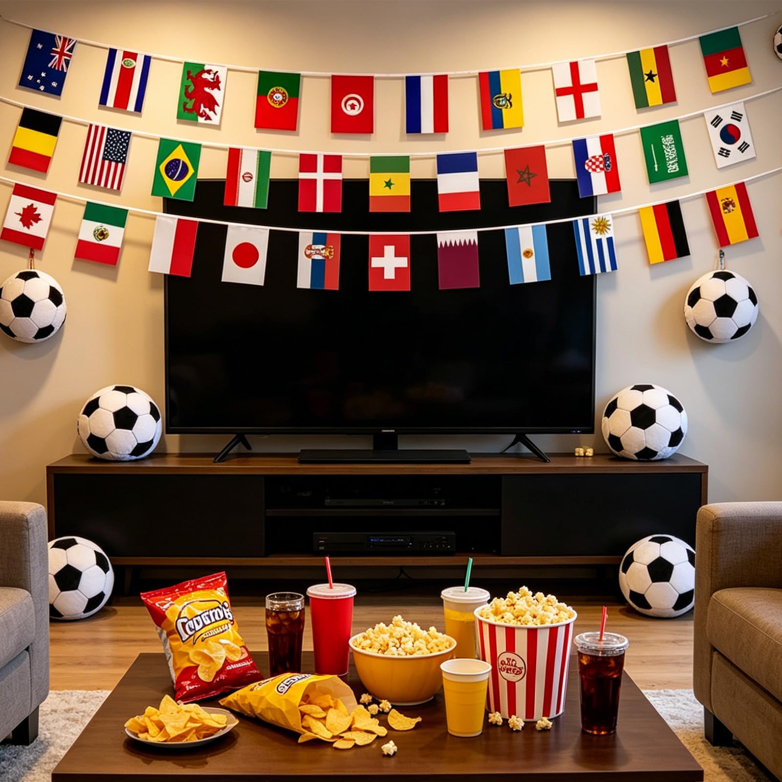 Guirlande Fanions 32 Pays 10m Drapeaux 20x10cm Double Face Bannière Football 2026