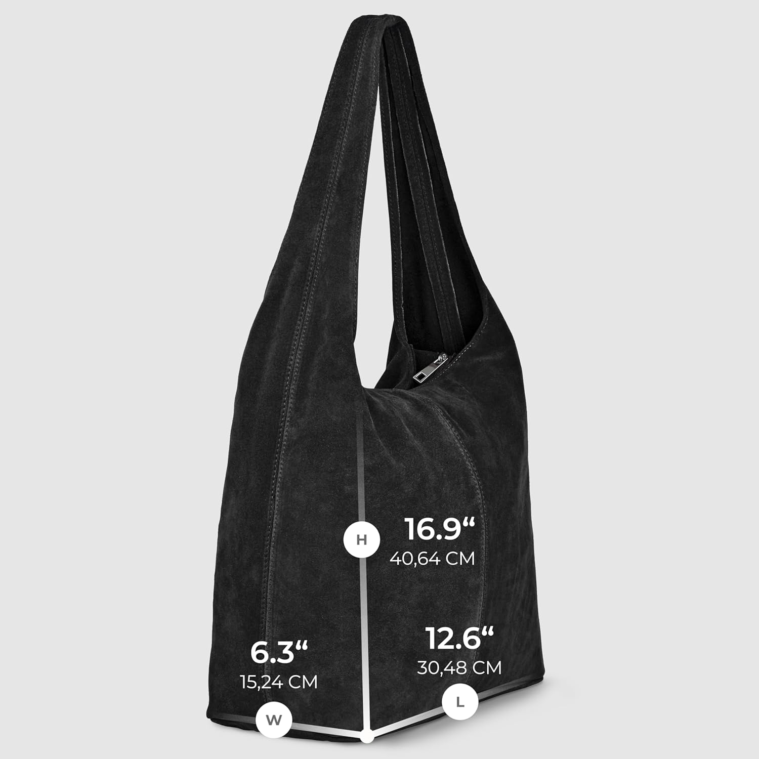 Italian Genuine Suede Hobo Bag for Women with Zipper and Single Strap | Large Soft Slouchy Shoulder Handbag Purse - Image 4