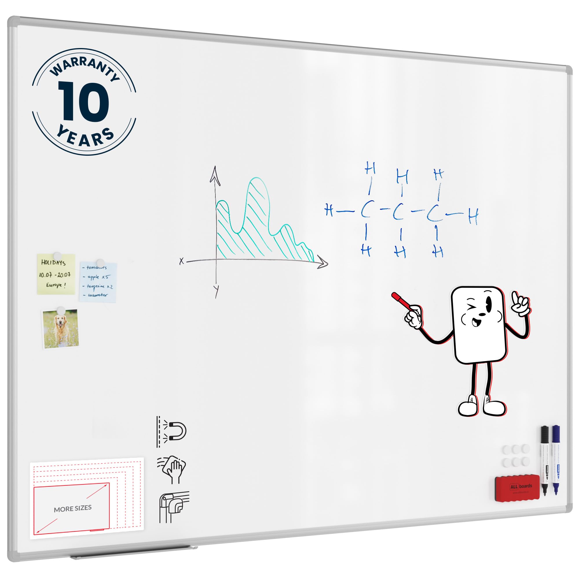 ALLboards Magnetic Whiteboard 120x160cm with Silver Aluminium Frame Premium Expo, White Board Wipe Board Dry Erase Wall Mounted Office School Classroom Kids Noticeboard โ image 1