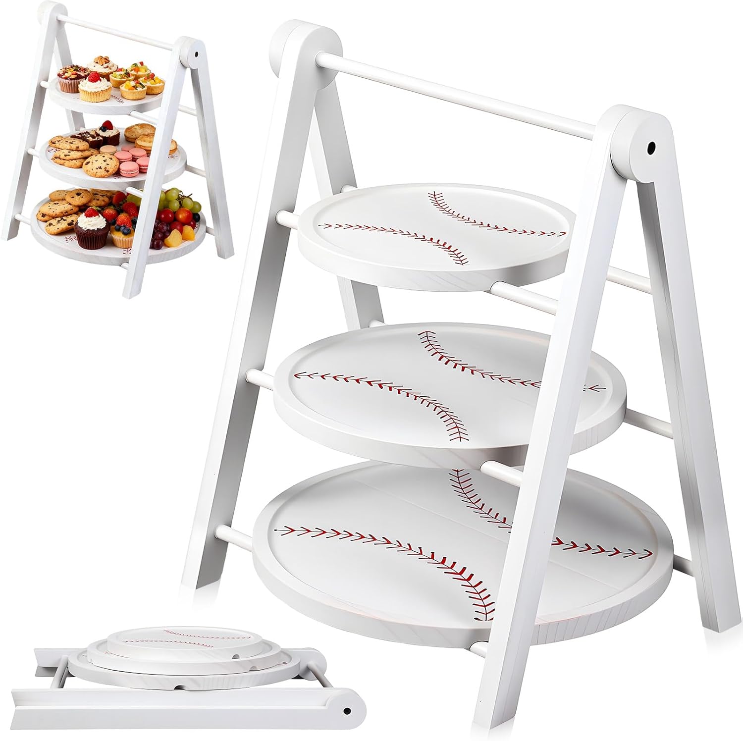 Marsui 3 Tier Baseball Serving Trays Wooden Shaped Baseball Platters 12'' 10'' 8'' Oval Charcuterie Plate Board Reusable Party Serving Plate for Game Tailgate Party Supplies
