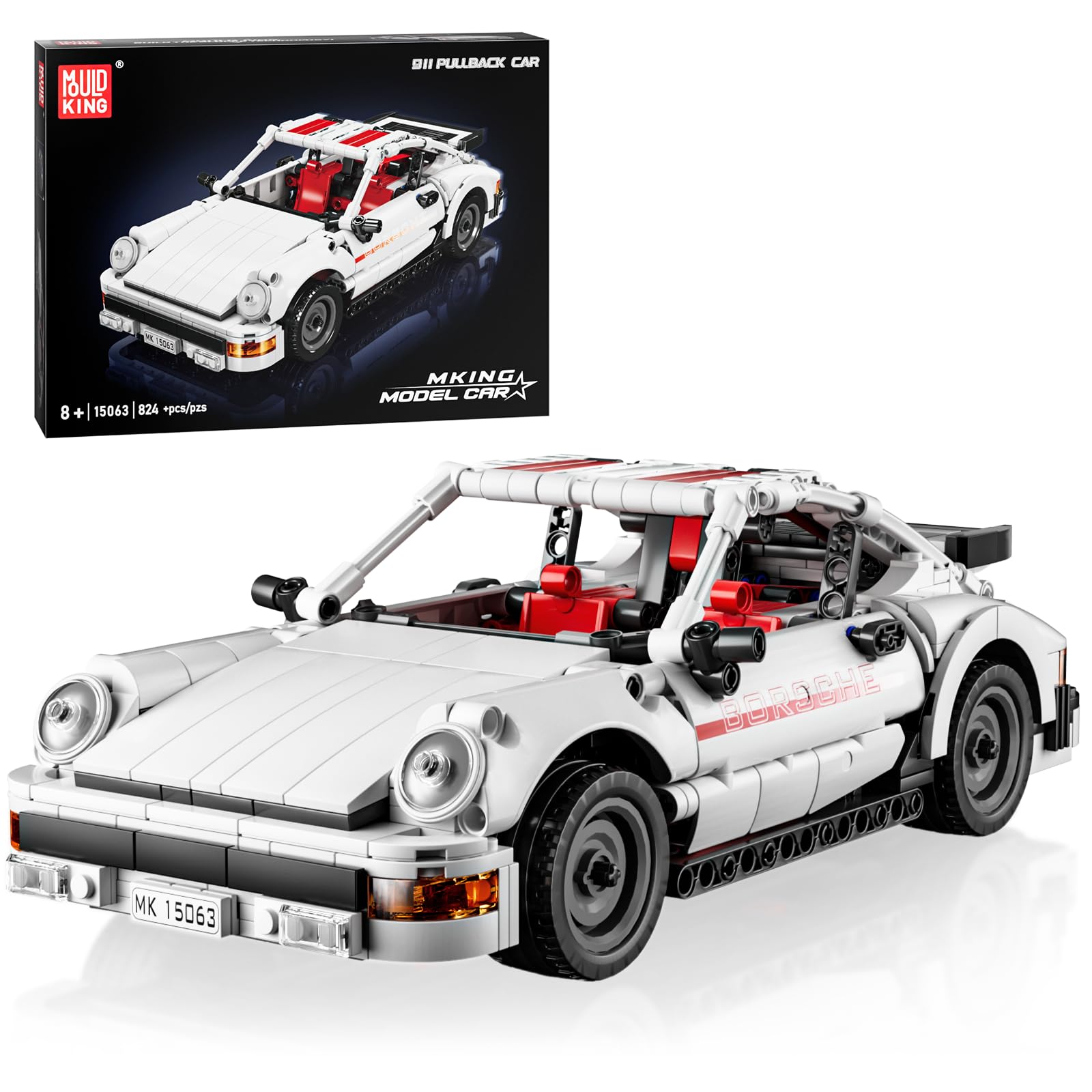 Mould King 15063 Technik Speed Champion 911 Coche deportivo Bloques de construcción con motor de retroceso Coche de carreras Bloques de construcción Coche modelo para coleccionar Para fans Adultos