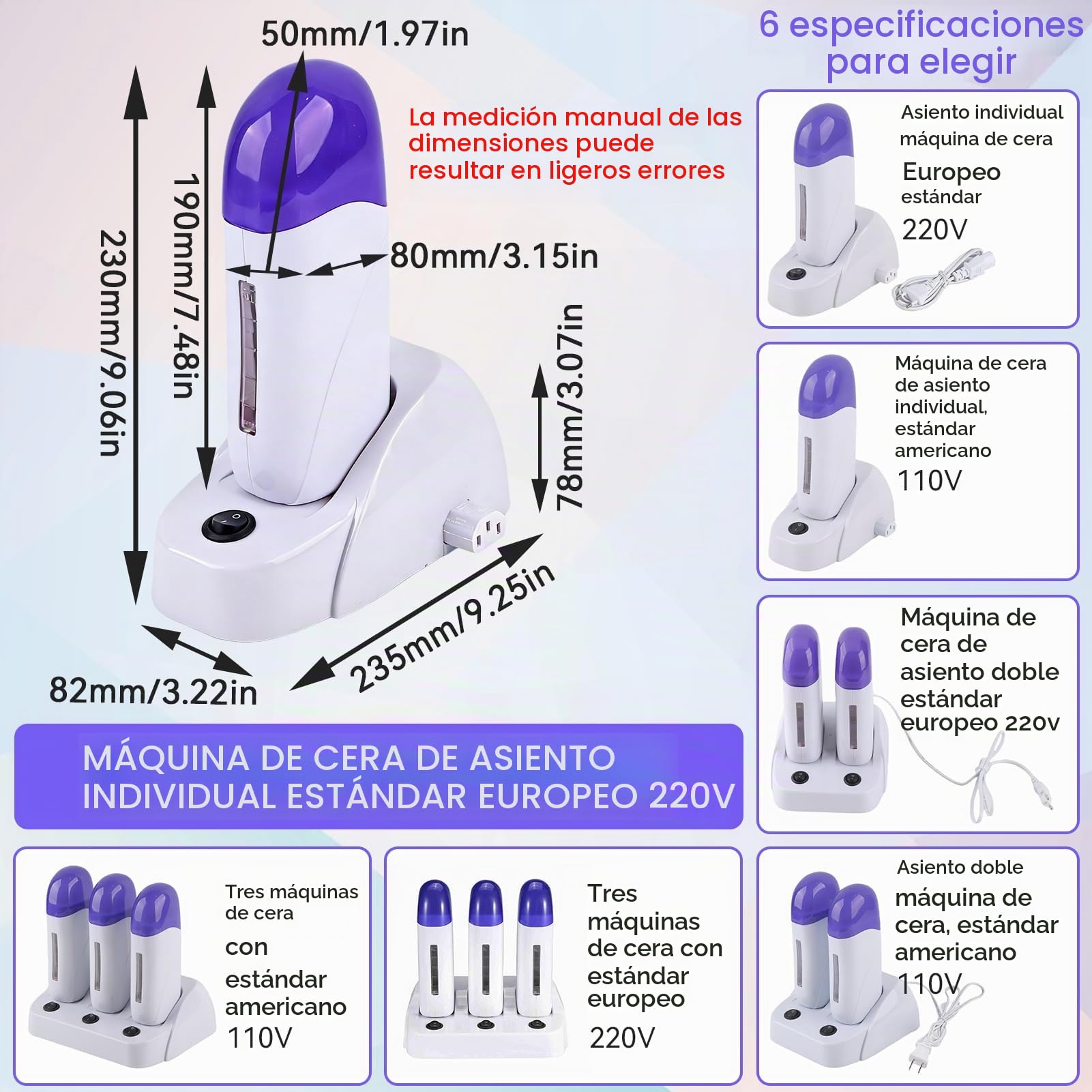 Agatige 1 PCS Calentador De Cera Depilatoria, Profesional Portátil Eléctrico Calentador Cera Roll On Maquina Cera Roll On Cera Depilatoria Caliente Aparato Para La Depilación Para Hombres Y Mujeres