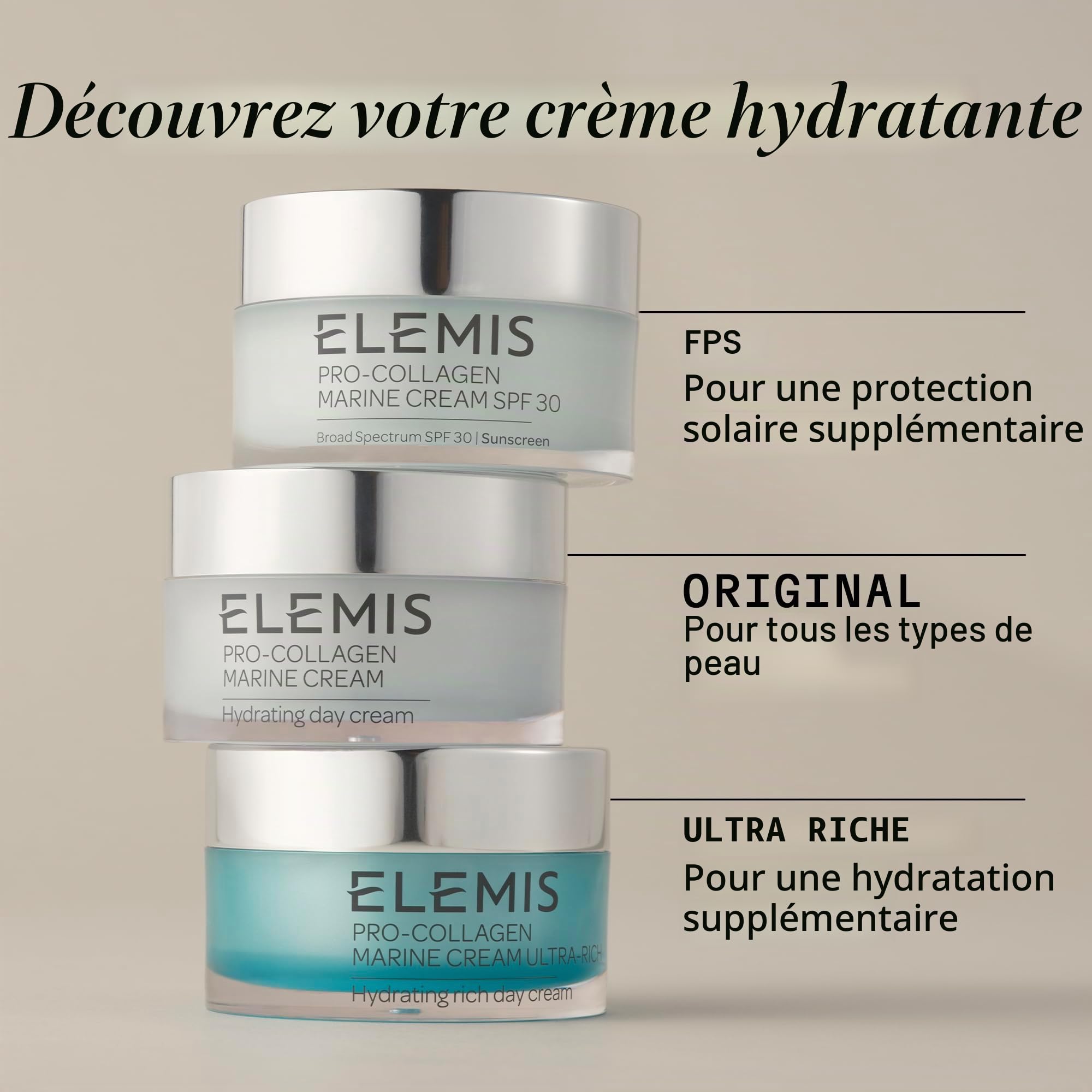 Elemis Crème Marine Elemis Pro-collagène, Lotion Hydratante Quotidienne De Visage Anti-rides, Gel-crème Hydratant Ultraléger, Pour Une Douceur, Éclatant Et Rajeuni, Convient À Tous Les Types De Peau, 50ml