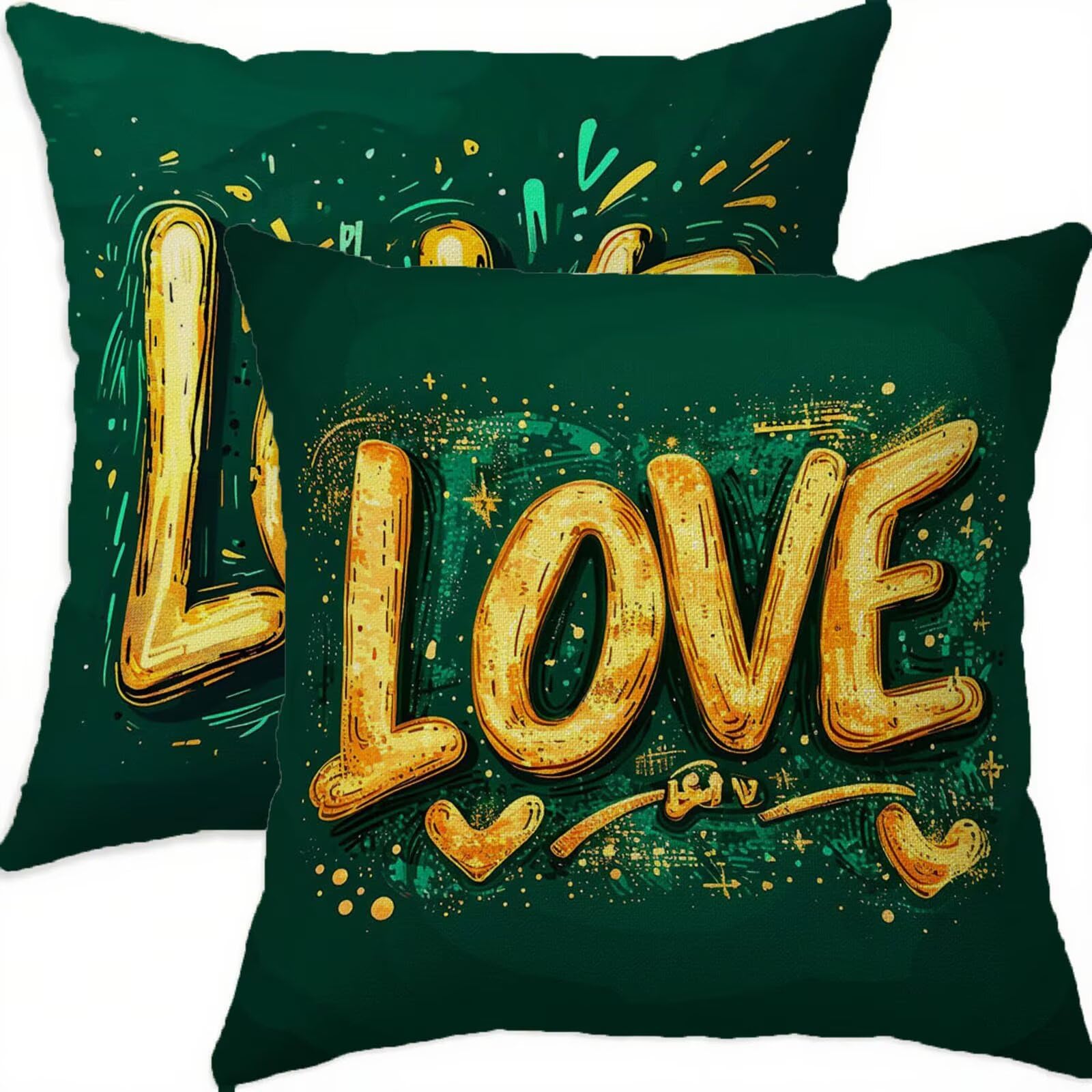 Housse coussin 60x60cm imperméable lot de 2 taies de canapé en lin vert vintage d758