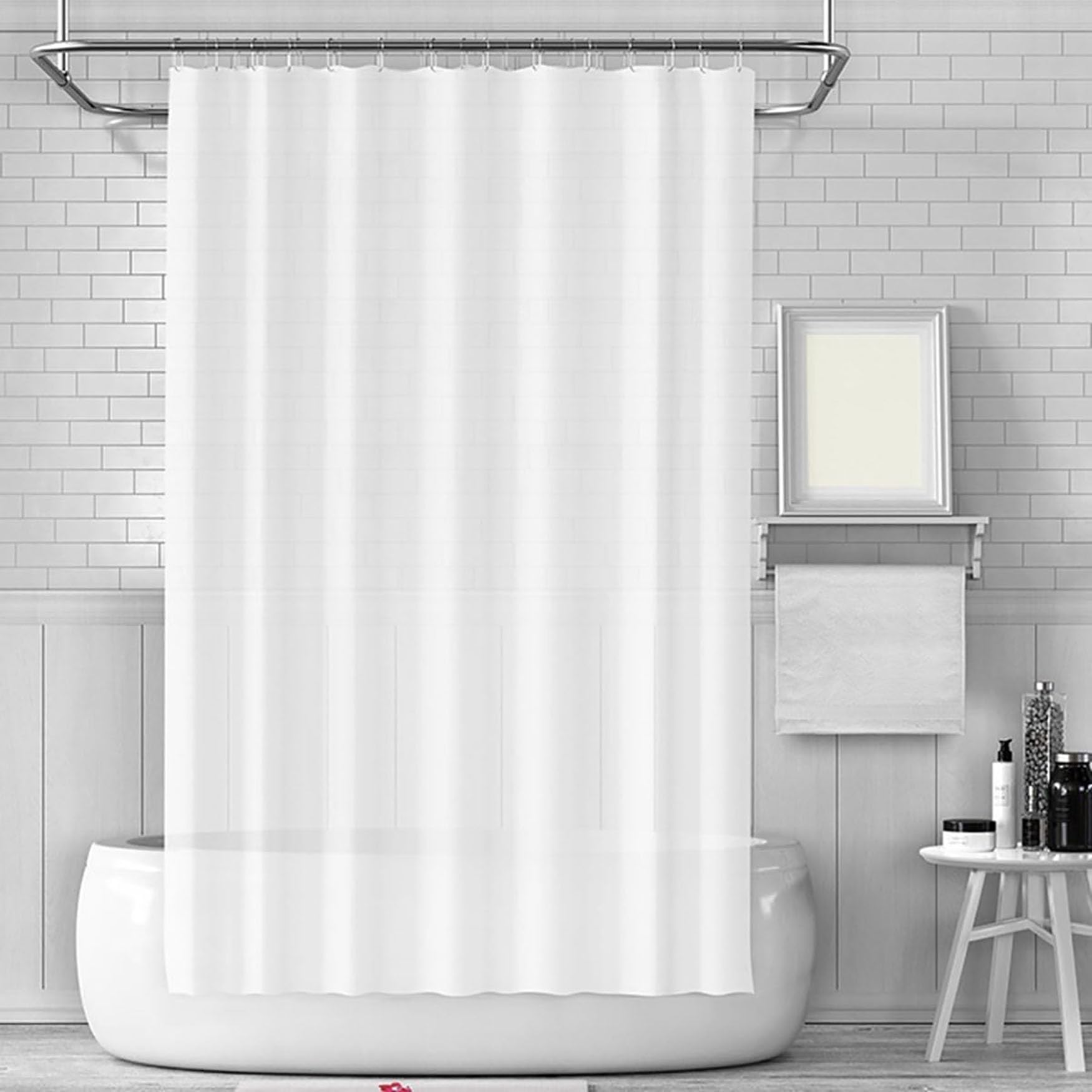Rideau de Baignoire 220 x 100 cm Protection Eau Facile Nettoyer Durable Résistant Moderne Rideau de Douche Anti Moisissure Lavable pour Baignoire Ou Salle de Bain, Blanc