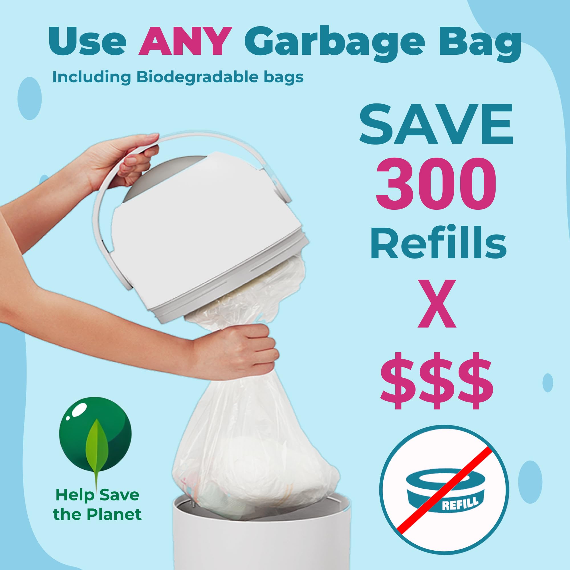 Secchio Per Pannolini Diaper Champ 75L - Antiodore, Usa Sacchetti Normali | Facile Con Una Mano - Foto 7