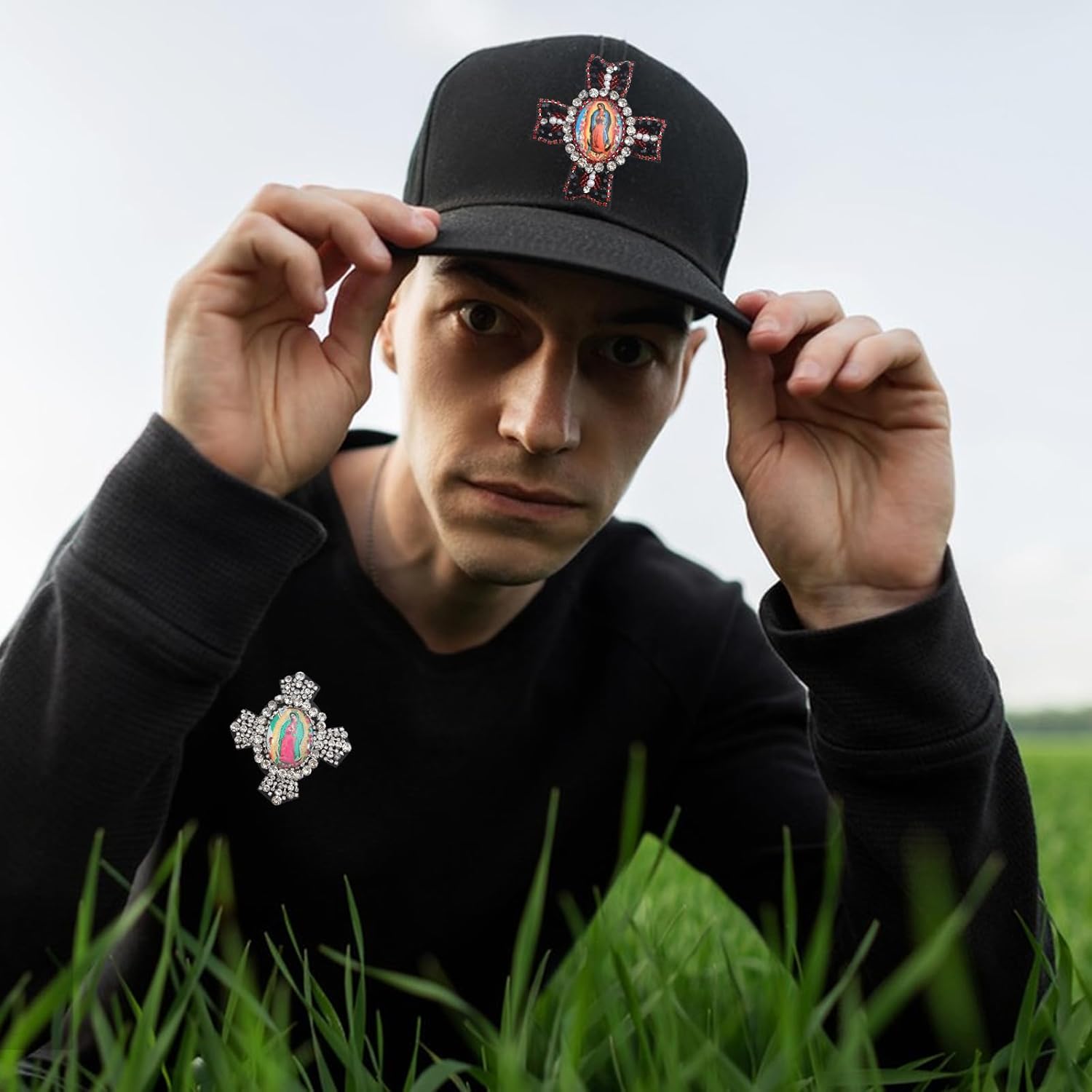 ラインストーンクロスパッチ3個 聖母 クリスタルビーズパッチアップリケ クラシック 縫い付けエンブレムバッジ 裁縫服ドレスシャツヘッ