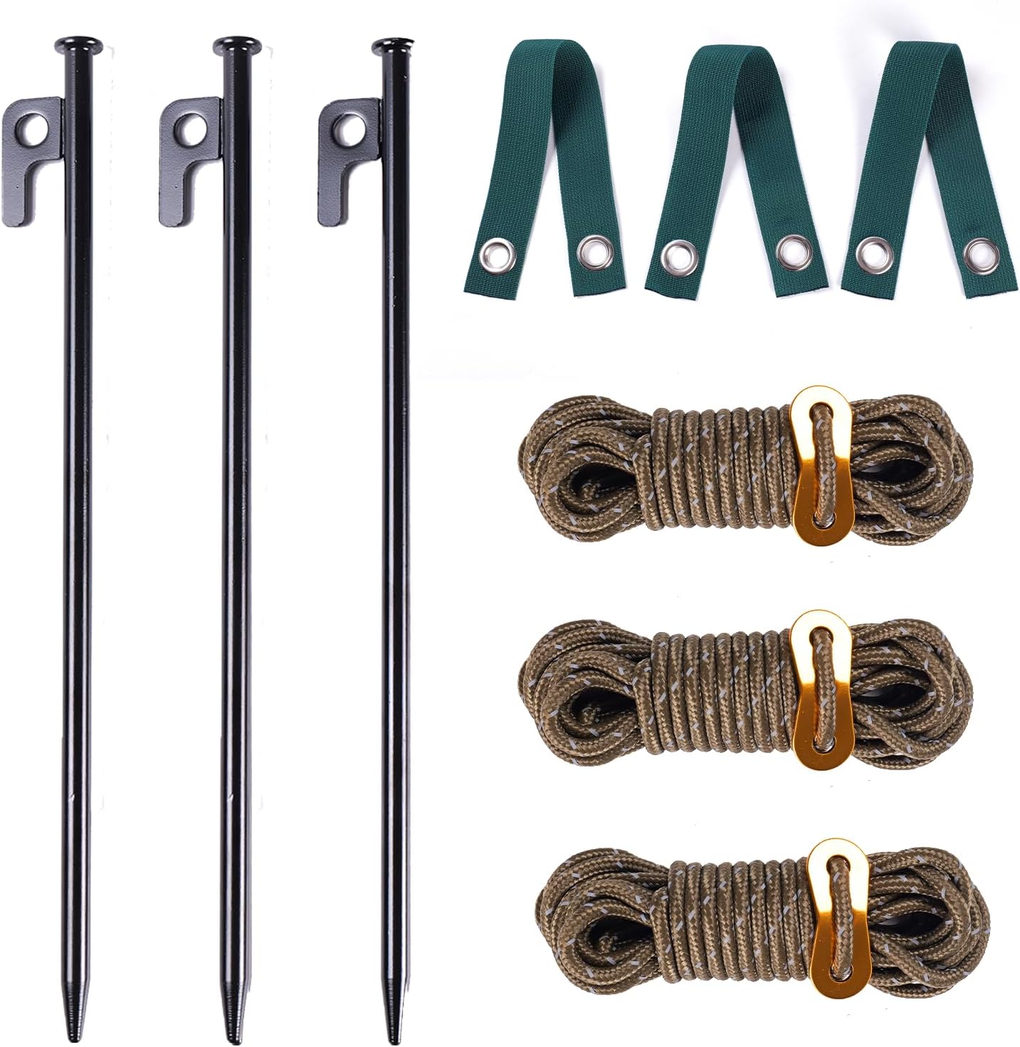 Tree Support Stake Kit with 11.8 Inch Steel Stakes, 13.12 Feet Rope, Straps for Young Trees, Anti-Wind Protection, 3-Piece Set (11.8 Inch 3 Stakes)