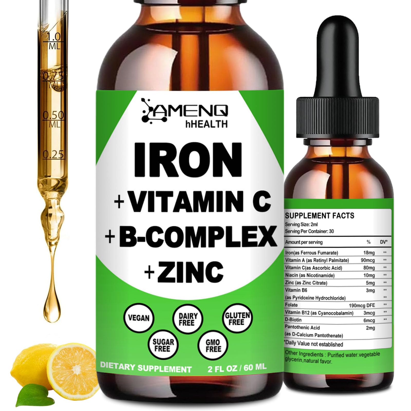 Iron Supplement for Women, Men & Kids, Liquid High Potency Iron w. Vitamin C, B12, B-Complex, Blood Builder Iron Supplement for Anemia, Fatigue, Red Blood Cell Support, Vegan Iron Drops, Gentle