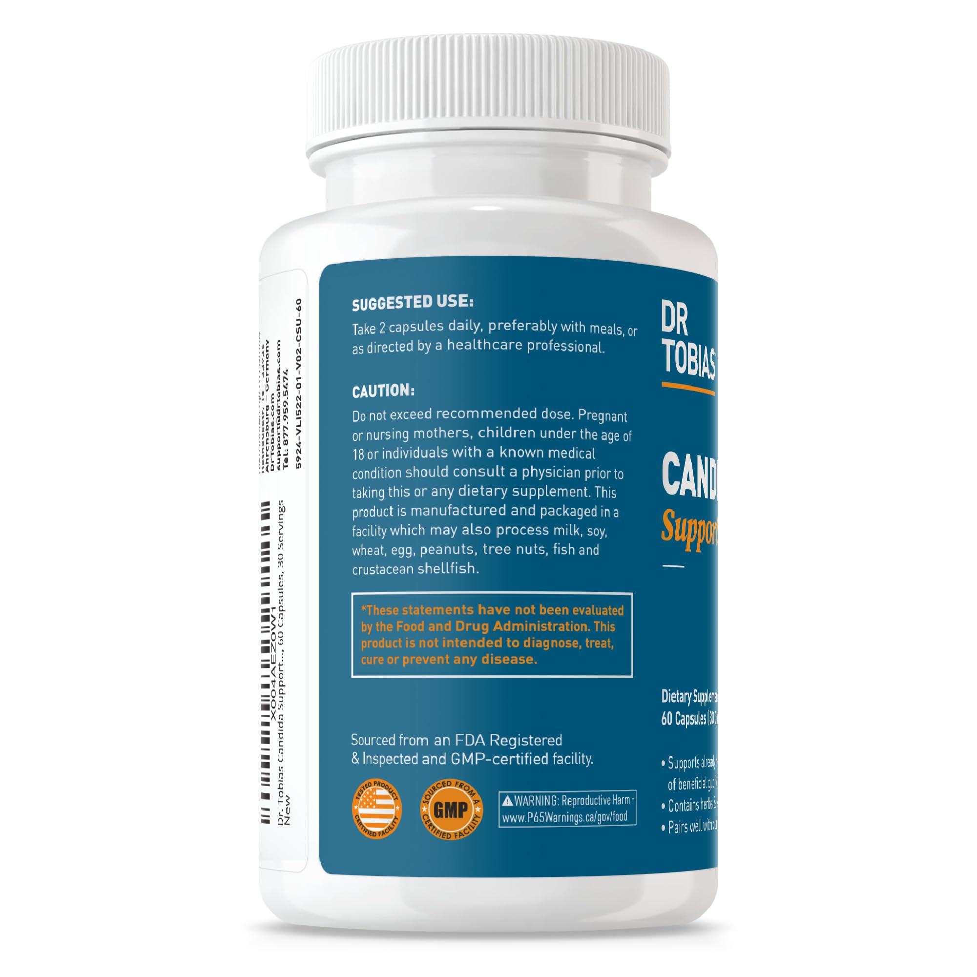 Dr. Tobias Candida Support, Gut Flora Balance Complex with Oregano, Caprylic Acid, Enzymes & Probiotics, Support Intestinal Detox Cleanse & Gut Health for Women & Men, 60 Capsules, 30 Servings — Amazon image 8