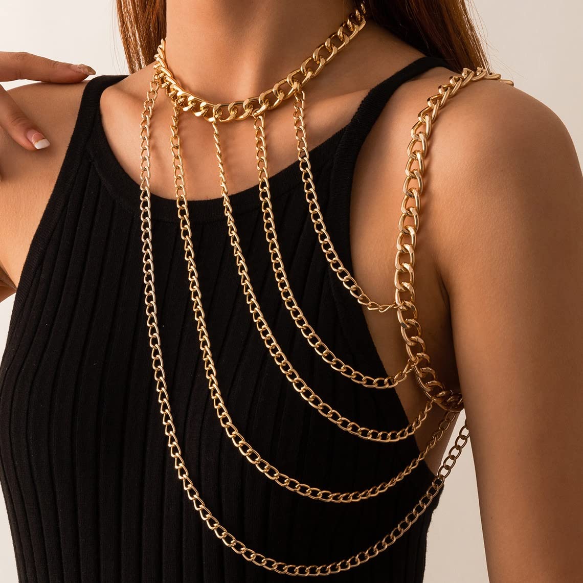 RWRAPS Chaîne d'épaule en Forme de U avec Pompon Chaîne de Corps pour Femme et Fille Bijoux de Corps géométriques en métal