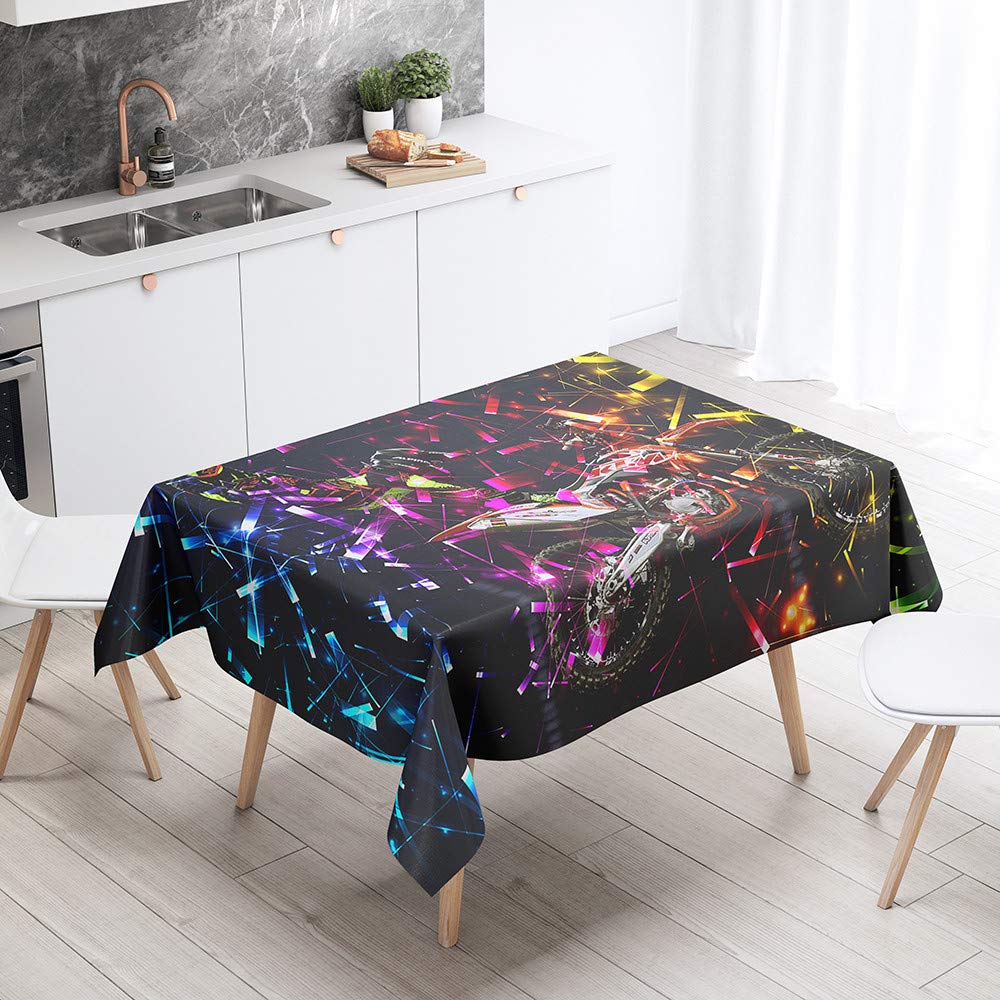FANSU Rectangulaire Nappe De Table Moto 3D Style, Anti Tache Imperméable Résistant Lavable Pour Salle à Manger/Jardin/Extérieur Intérieur (Aquarelle,140x220cm
