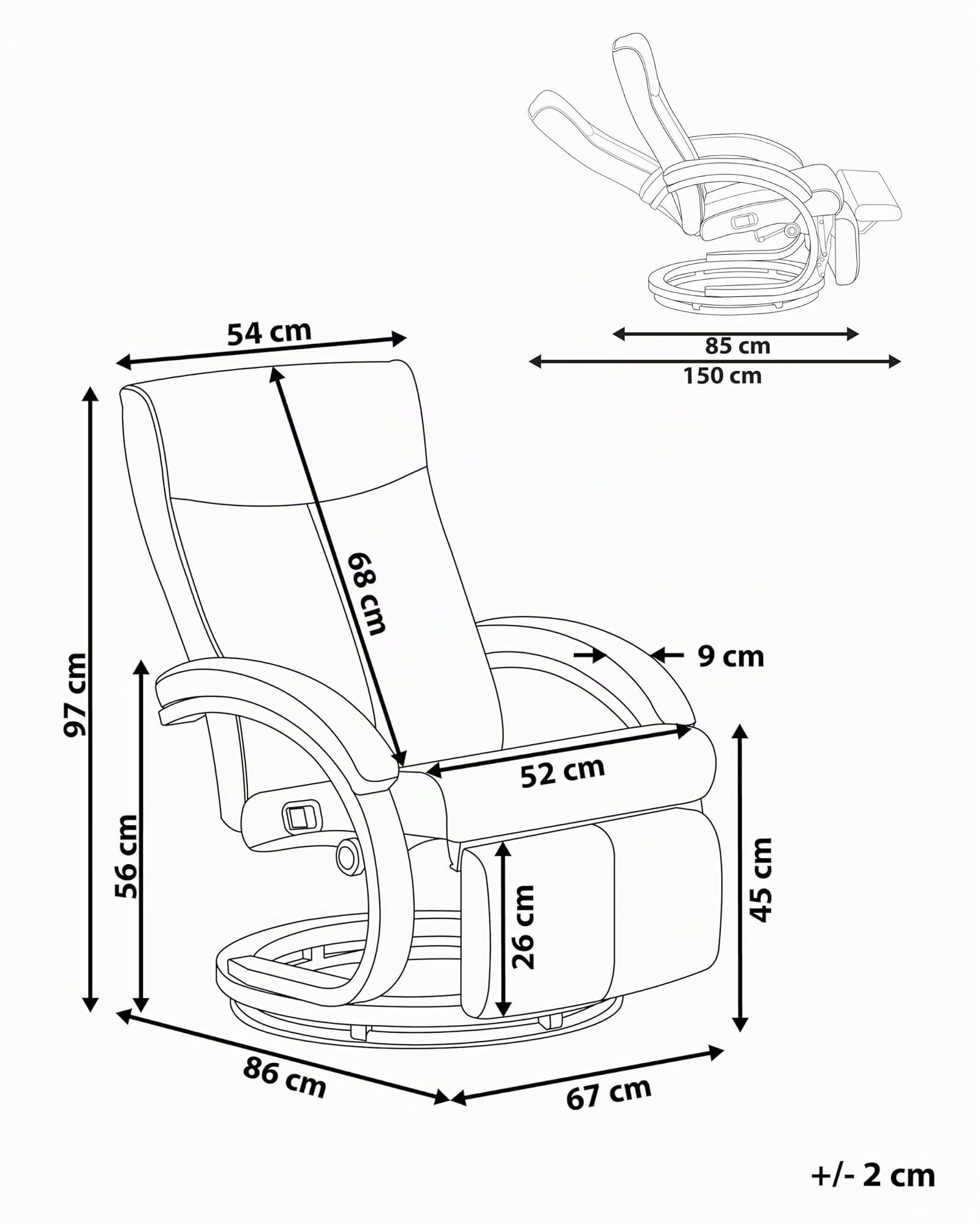 Beliani Fauteuil Inclinable en Cuir PU Noir avec Rembourrage Épais et Repose-Pied pour Salon au Design Moderne et Élégant