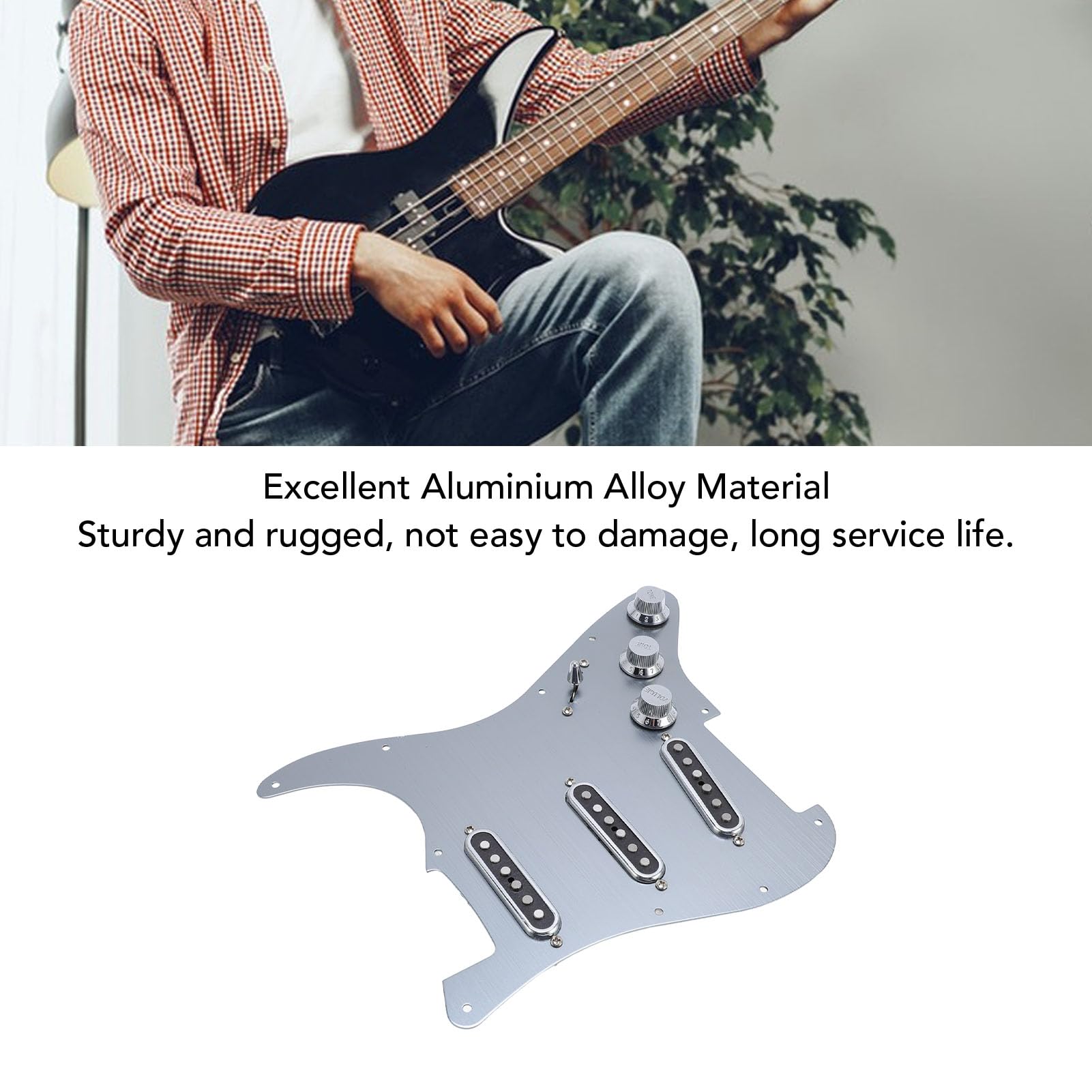 Golpeador SSS de Aleación de Aluminio, Golpeador de Guitarra con 11 Agujeros, Protectores de Púas de Guitarra Monobobina de Aleación de Aluminio, Reemplazo de Placa Rayada, Cargado SSS