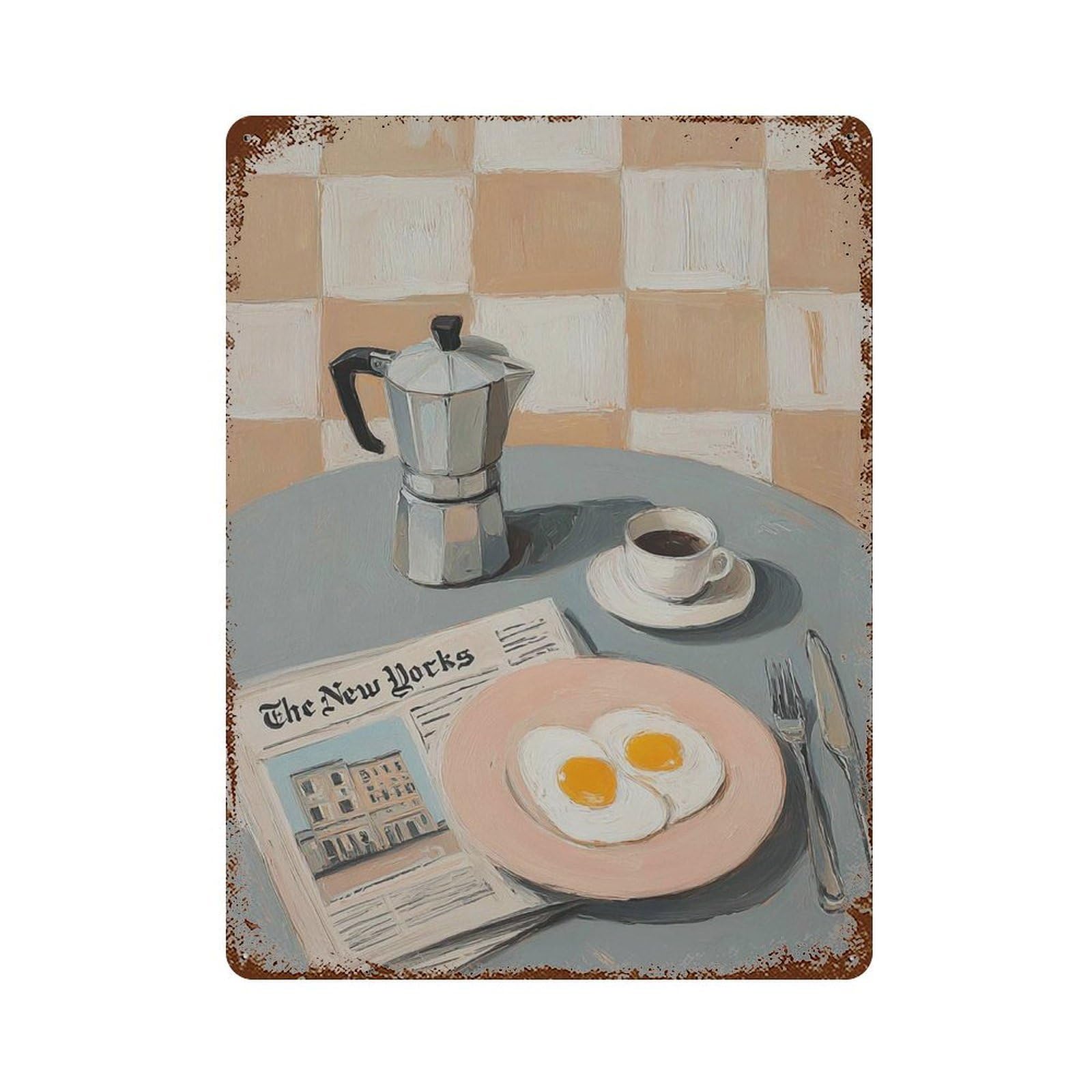 xiaoxiaoshen Breakfast Still Life Retro Kitchen Pastel Aesthetic Apment Wall Decor Art Metal Tin Poster Modern Home Decor Art Home Bar Shop Decorations Vintage Sign 40x30cm