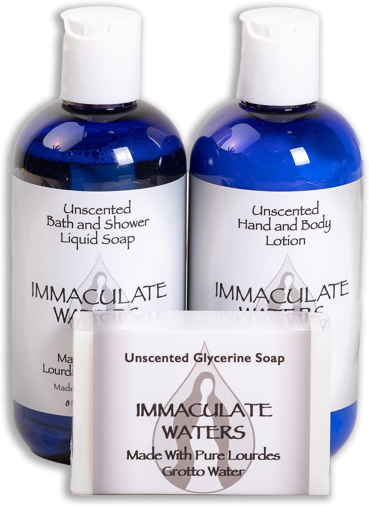 - Unscneted Set (3pk) - Body Lotion, Shower Gel, Hand Soap Bar - Natural Hydrating with Lourdes Grotto Holy Water, Soothing Gentle Skincare - Catholic Gift for Women