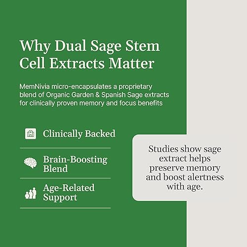 Miniatura 2 de MemNivia - Suplementos cerebrales para memoria, enfoque y función cognitiva, extractos de salvia clínicamente probados para mejorar la claridad
