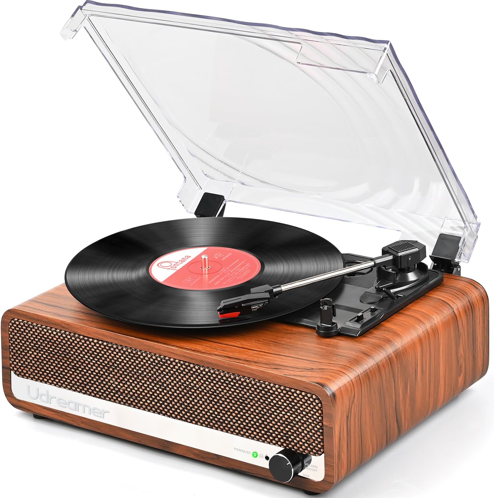 Vinyl Record Player with Upgraded Speakers,3 Speed Turntable with Latest Bluetooth 5.3, AUX Input, Headphone Jack, RCA Output and Auto Stop, Mirror Vintage Wooden Design