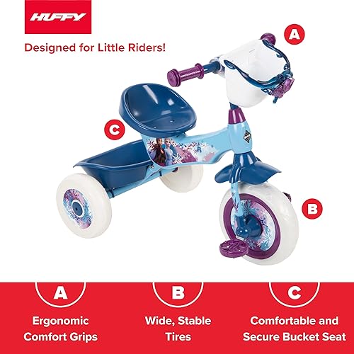 Vista 4 de Huffy Triciclo Frozen 2 Kid Tricycle de 3 ruedas con dos contenedores de almacenamiento, azul, 10 pulgadas