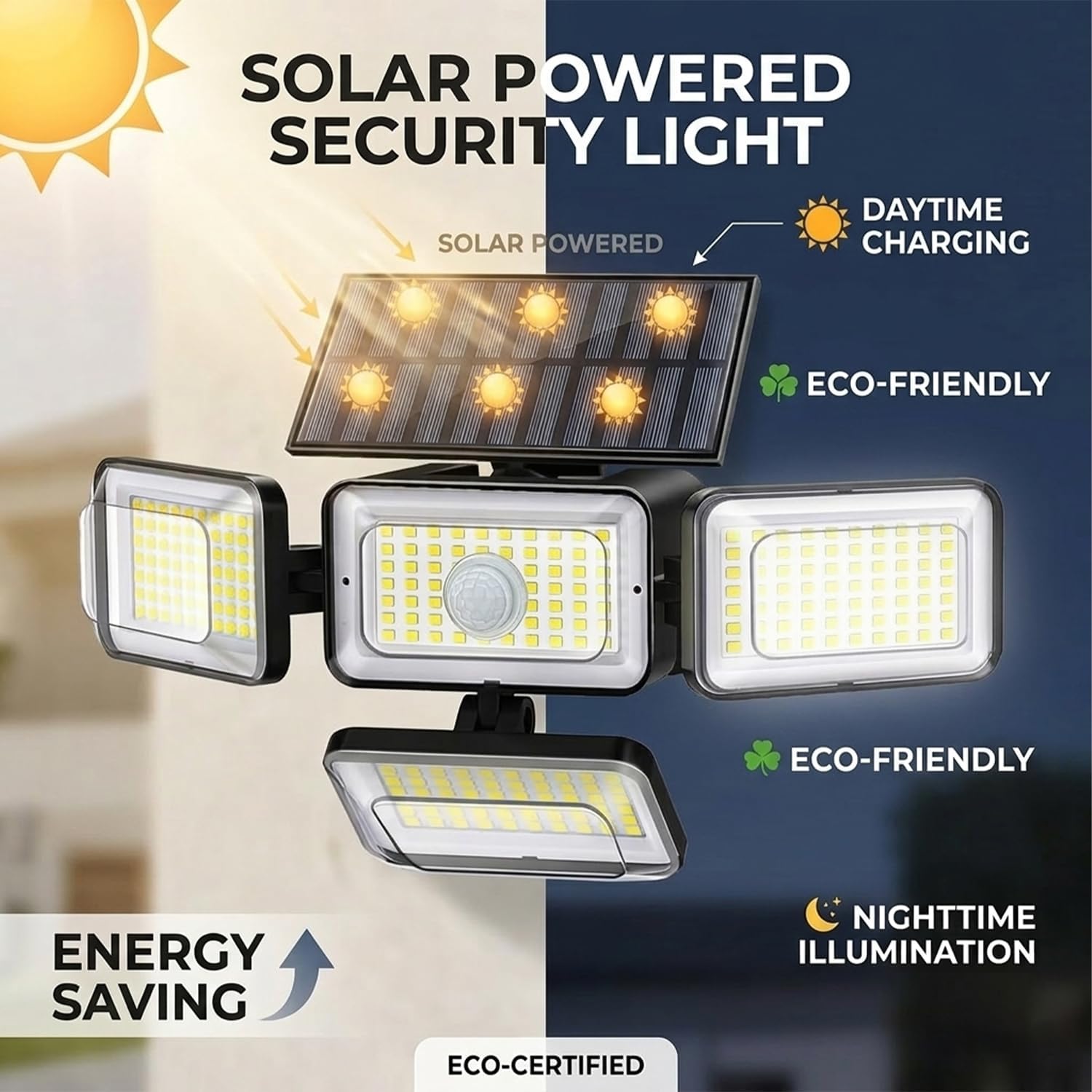 Solar Motion Sensor Outdoor Wall Light, Solar Lights Outdoor Waterproof IP65, 4-Sided LED Solar Wall Lamp with Motion Detection, Solar Powered Outdoor Light for Yard Patio Garage Fence (Black-1PC)