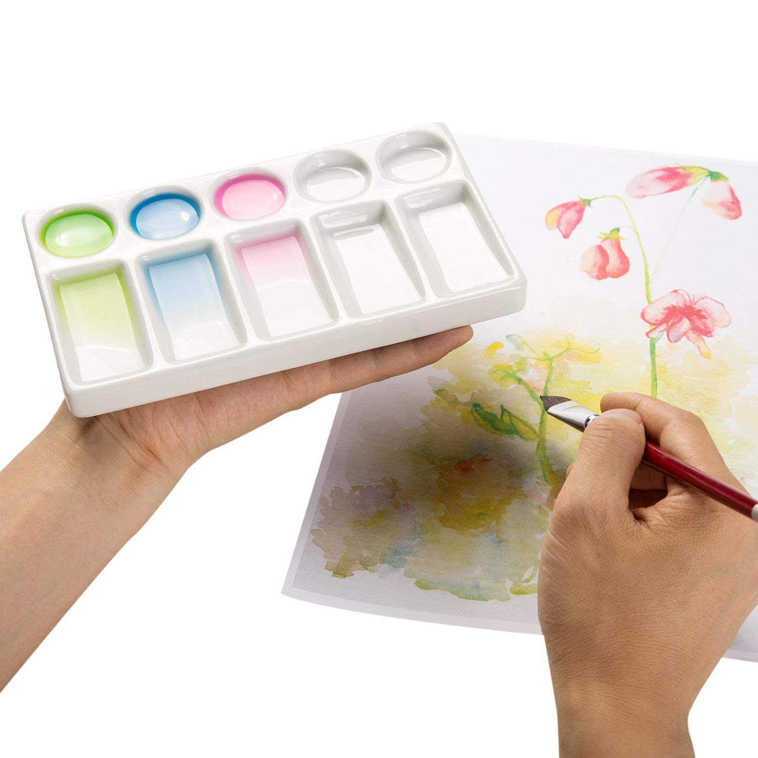 Palette En Céramique Blanche Pour Aquarelle - Lavable, Surface Lisse - Pour Artistes, Mélange De Couleurs