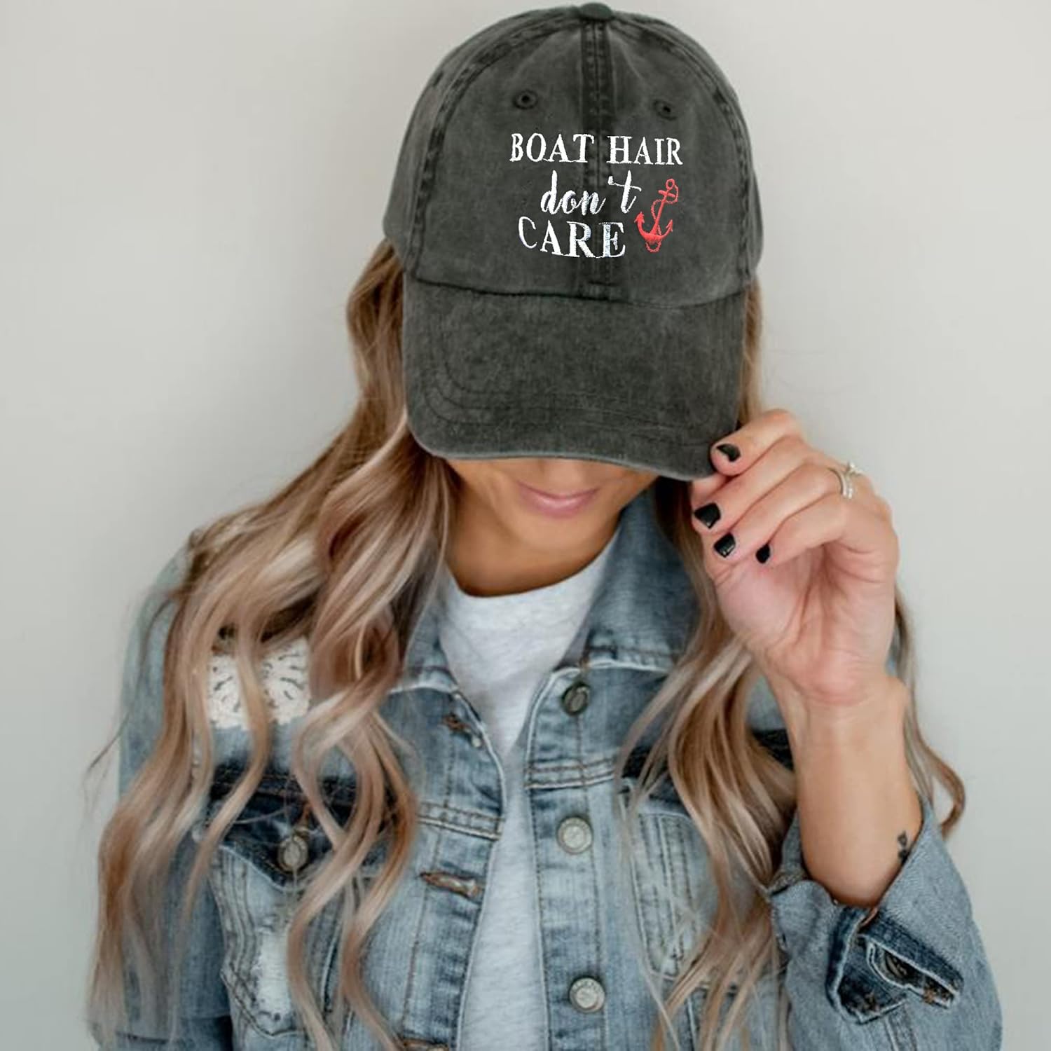 Women's Ponytail Baseball Cap Boat Hair Don't Care Embroidered Vintage Dad Hat - Image 2