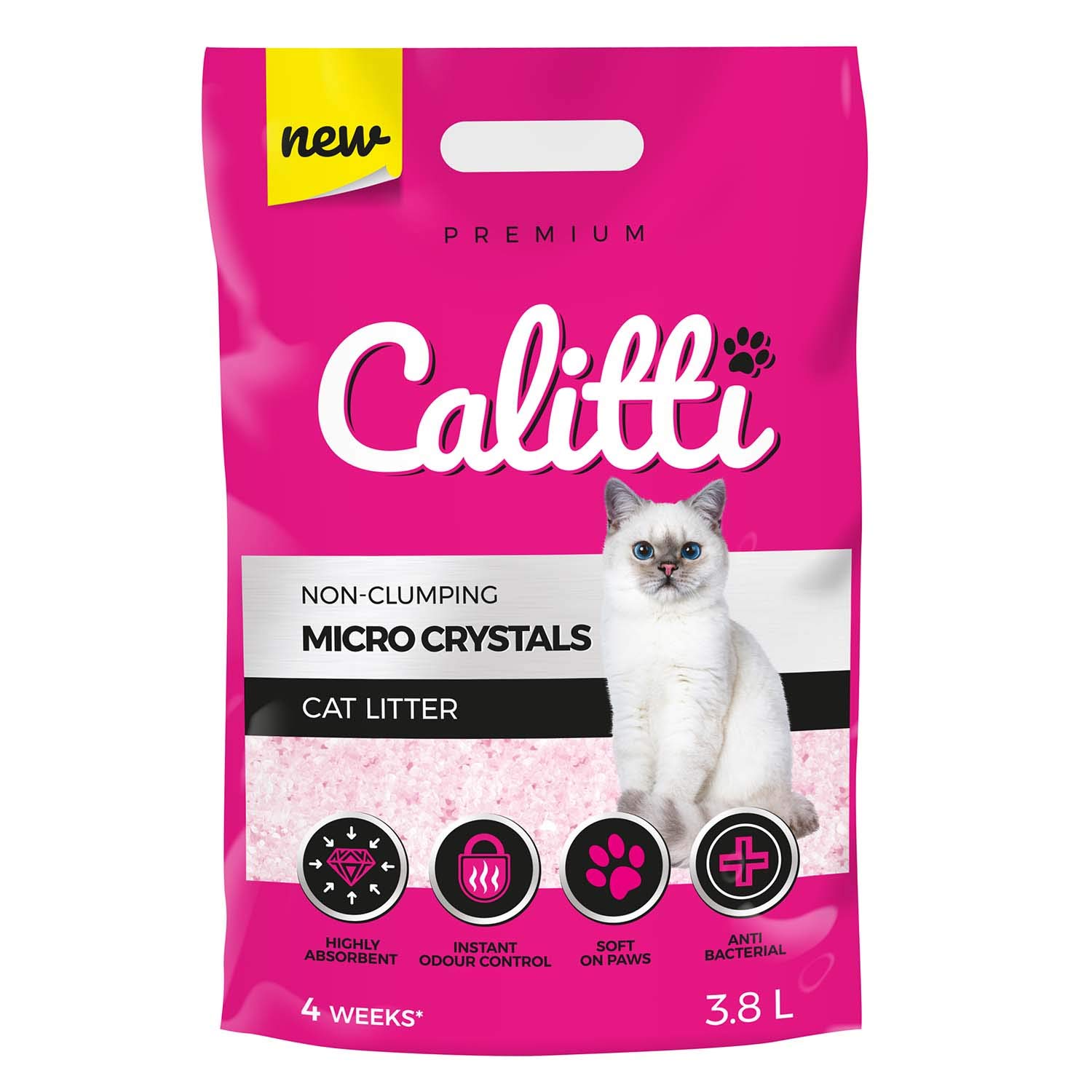 Calitti - Micro Silikat Katzenstreu | Premium Crystals Silikatstreu | Antibakteriell Katzensand | 16-er Set 16 x 3,8 L = 60 L