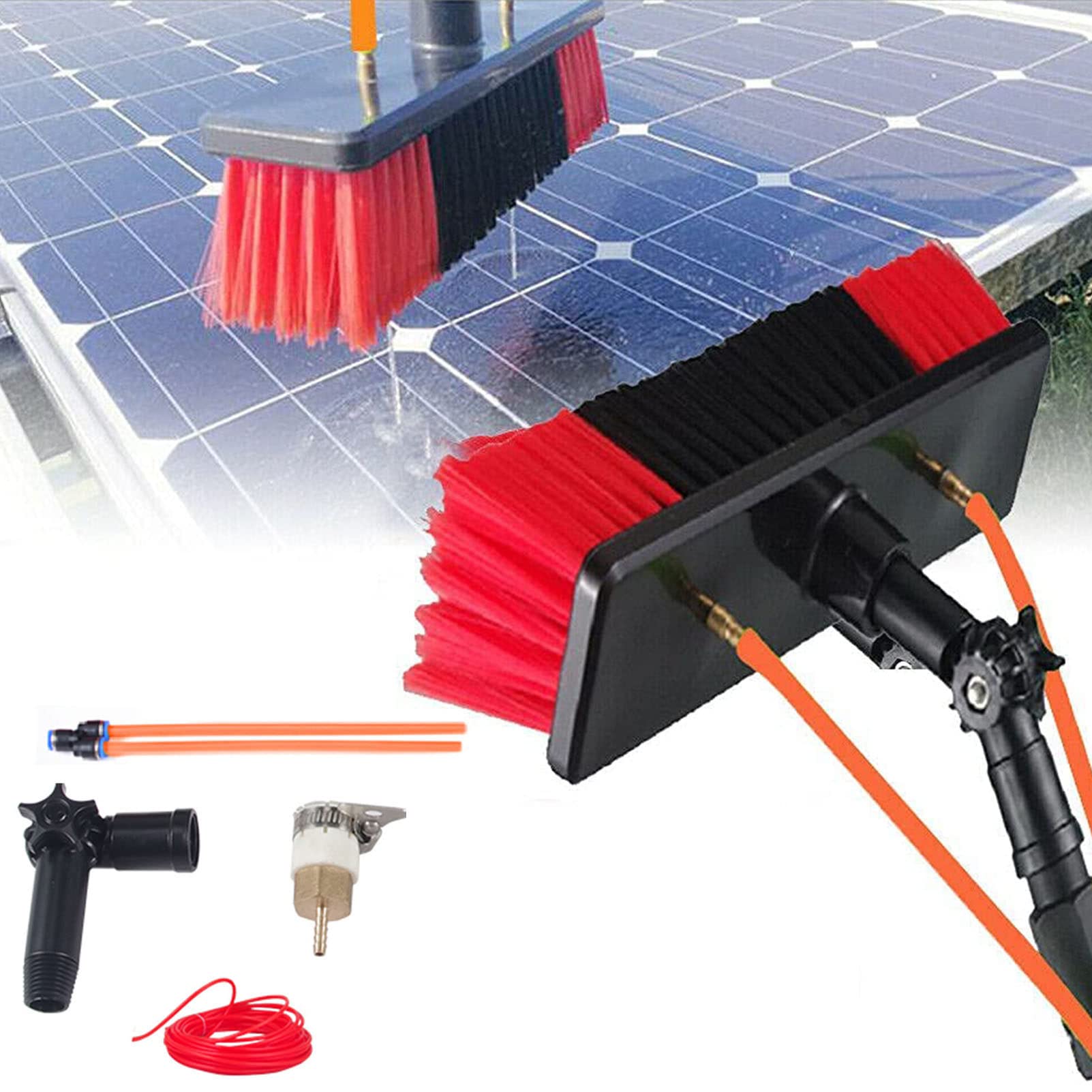 Aioneer Solar Panel Cleaning Brush Telespole Water Fed Brush Spray Washer, Outdoor Window Cleaning Kit With Extension Pole For Photovoltaic Panel Cleaning,30Cmbrush-29Ft/9M/55Cmb-30cmbrush-24Ft/7.2M