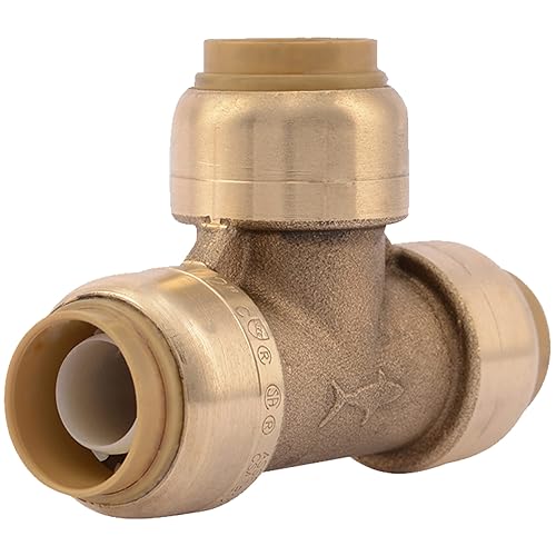 SharkBite 1/2 Inch Tee, Push to Connect Brass Plumbing Fitting,