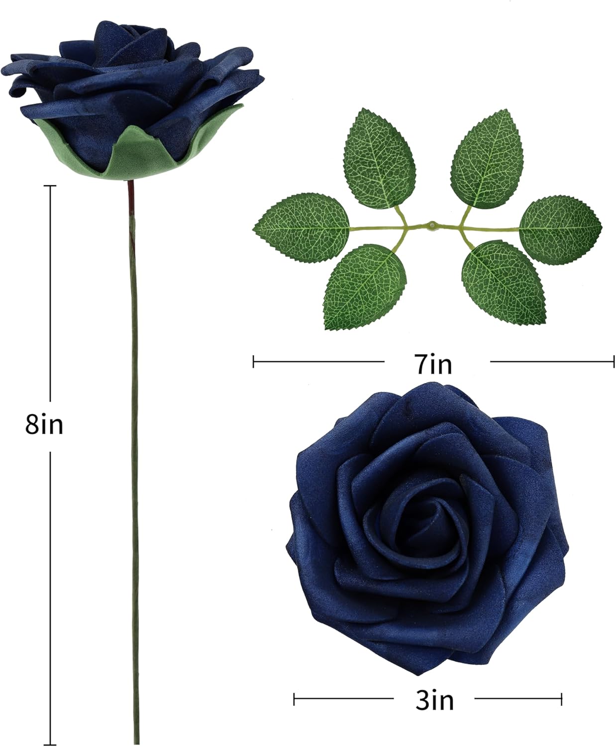 DuHouse 50Pcs Artificial Roses Flowers Fake Roses with Stems Real Touch Foam Flowers for DIY Wedding Bouquet Party Centerpiece Floral Arrangement Party Home Decor(Navy Blue) - Image 3