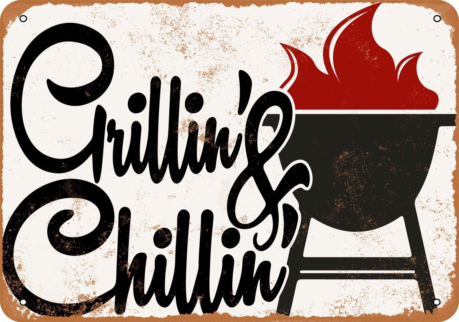 Yelacaay Grillin' And Chillin' Wall Decor Metal Sign Plaque Poster 8X12 Inch