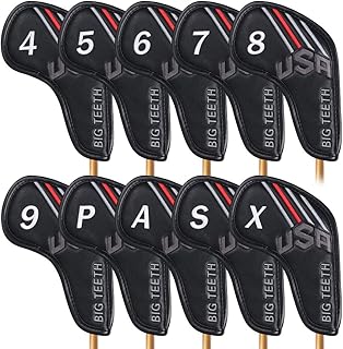 Big Teeth Golf Cover USA Stripe and Star Headcover Covers, Driver Fairway Wood Hybrid Headcovers Fits Blade Mallet Putter Iron and Woods with Magnetic Club Protector Pu Leather Golf Accessories