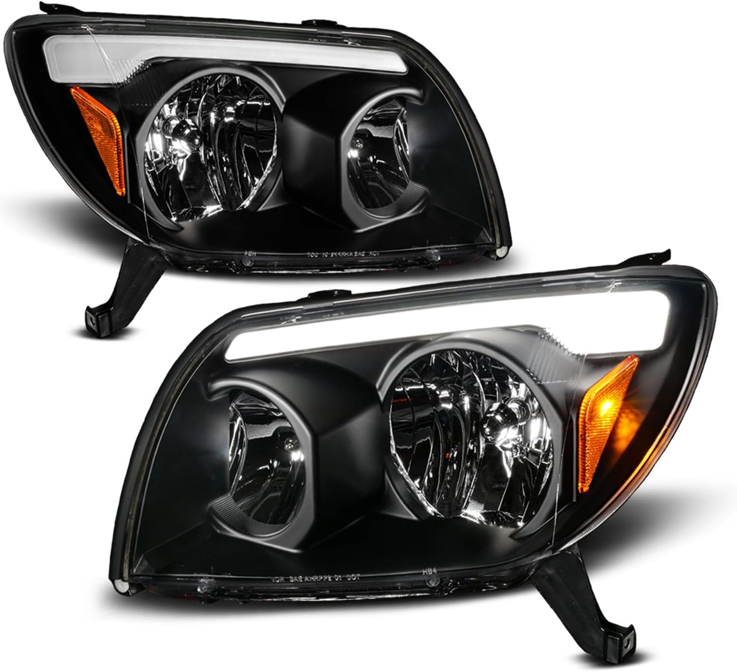AmeriLite For 2003-2005 Toyota 4Runner Sport SUV LED Tube Bar Black Replacement Headlights Pair - Passenger and Driver Side