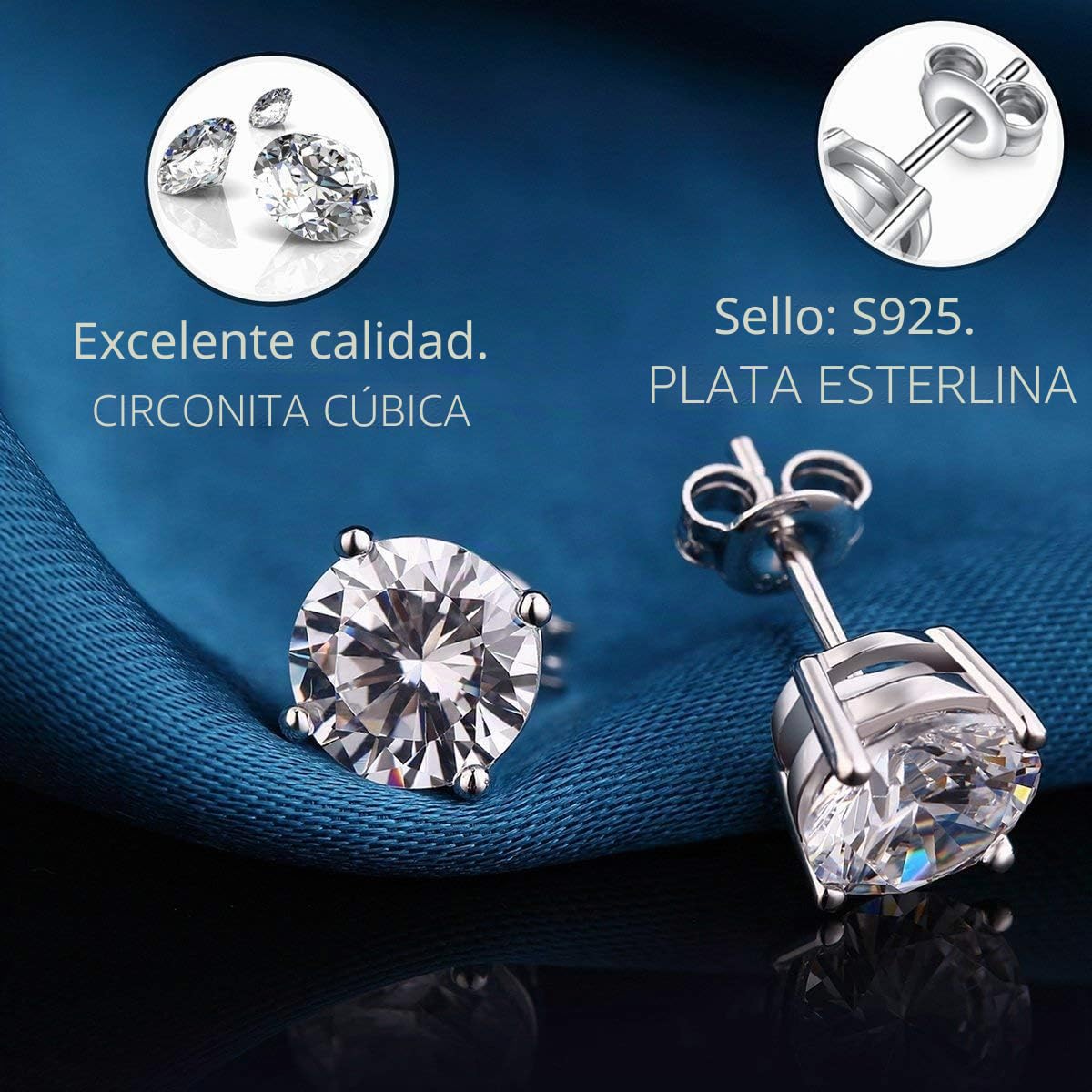 18K Blanco Oro Plateado Pendiente Brillante Diamante Hombre Mujer Circonitas Pendientes Plata de Ley 925 Regalo de Cumpleaños Navidad San Valentin Color Blanco