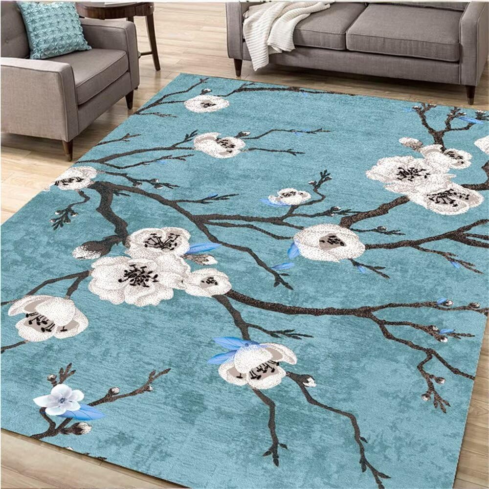 Tapis de jeu bébé lavable en machine grand format bleu floral