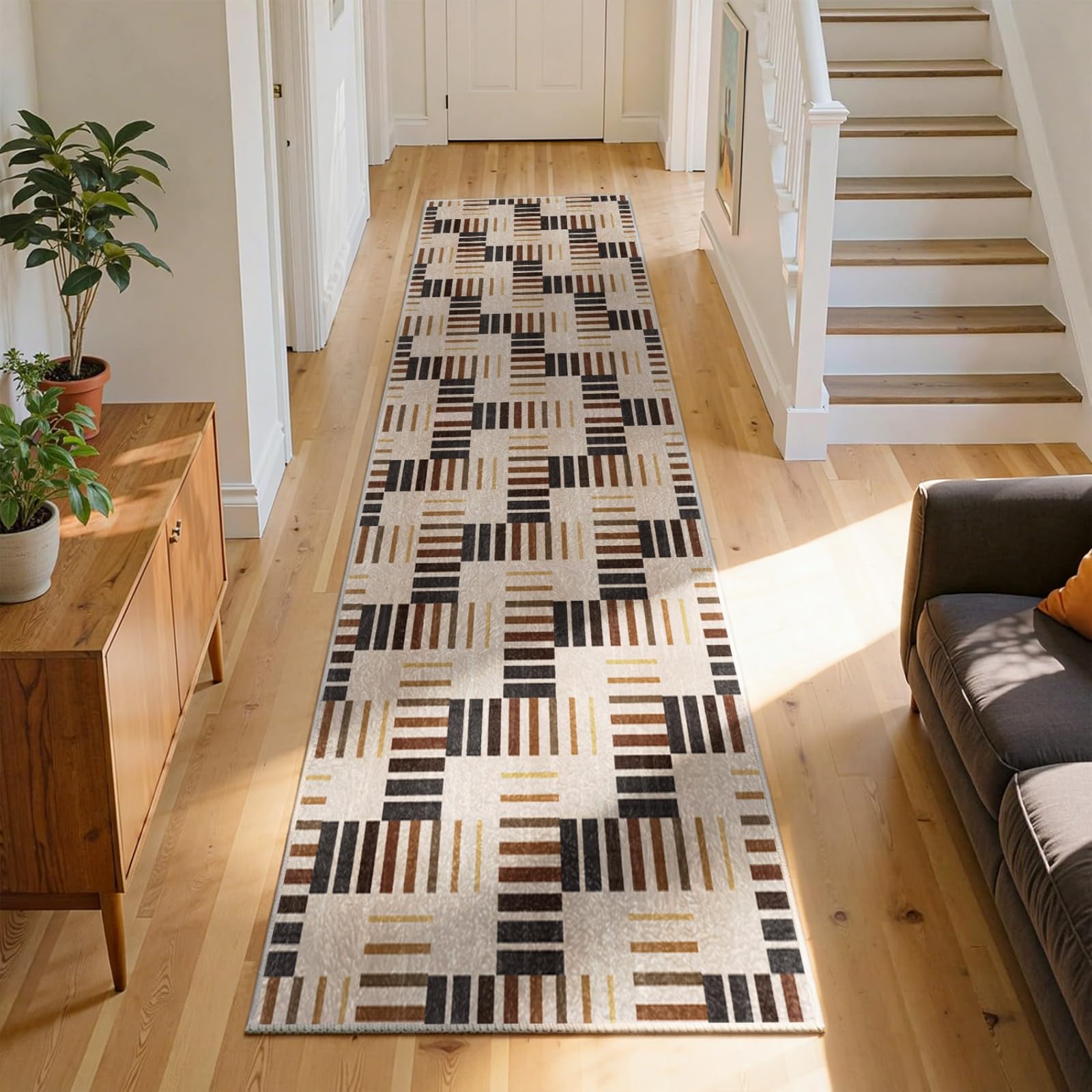 WAOTMN Geometric Non Slip Runner for Hallway 100x300cm Boho Low Pile Non Shedding Long Door Runner Mat Indoor Entryway Runner Rug Washable Kitchen Runner Mat for Corridor Hall Runner