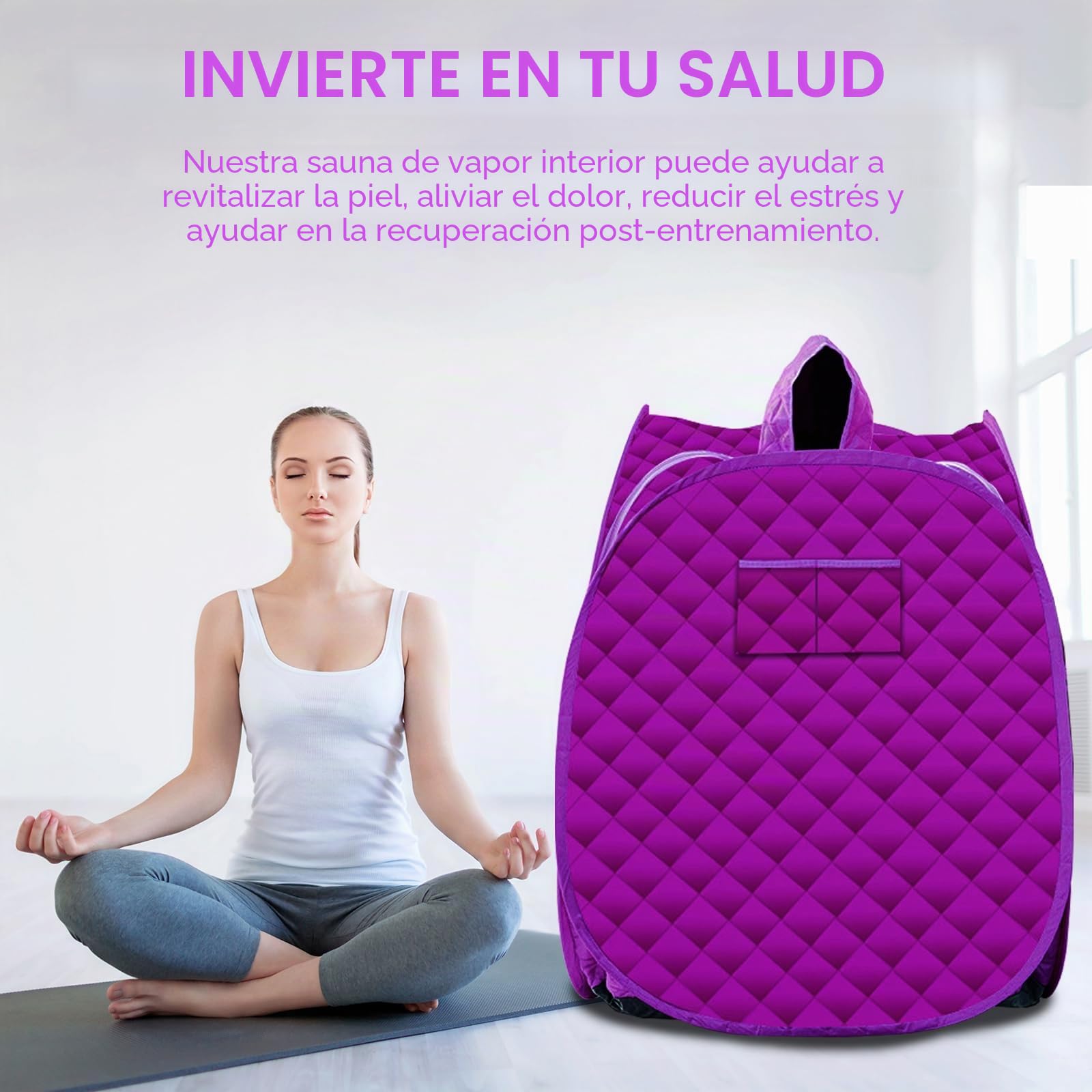 Sauna a Vapor Portátil, 1500W Mini Sauna de Vapor con Telemando, 5-95 Min Temporizador, Temperatura Ajustable en 9 Niveles, Cabina Sauna a Vapor Móvil Spa Personal en Casa