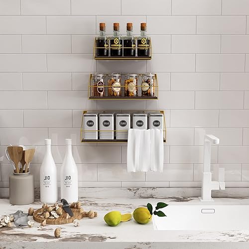 Miniatura 2 de PETAFLOP Juego de marcos de fotos surtidos y estantes de pared dorados