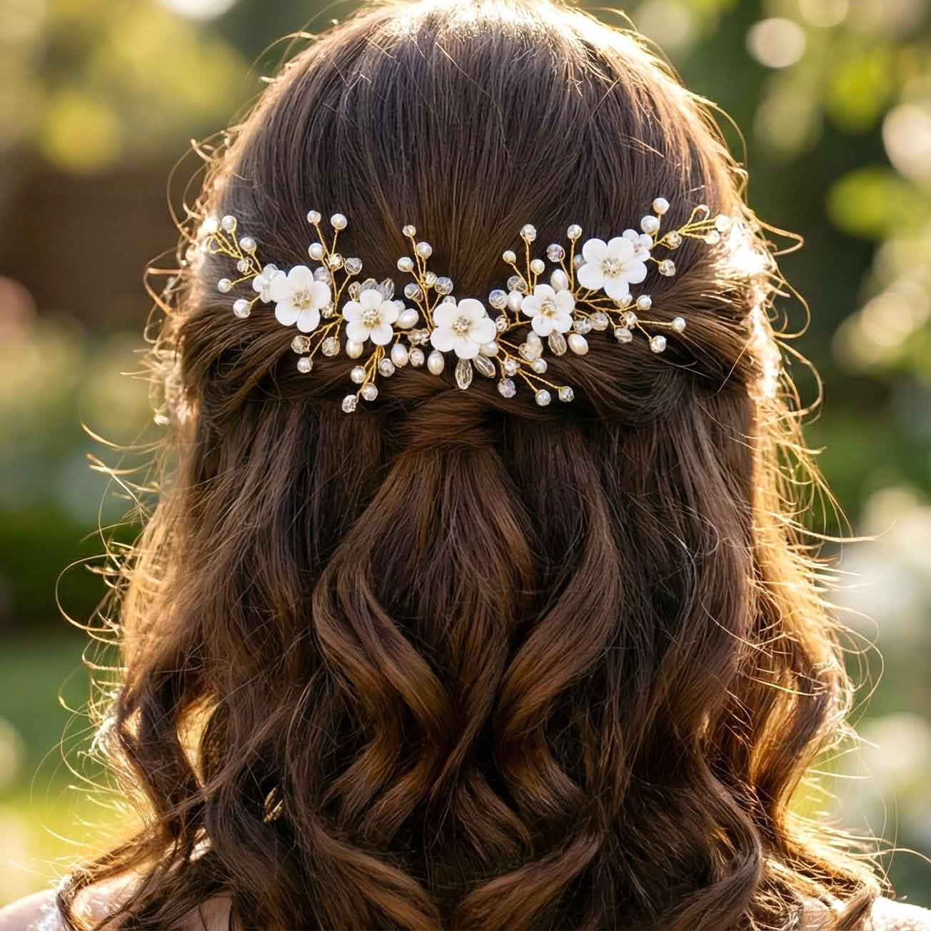 HEREAD Flower Bride Wedding Hair Vine Pearl Bridal Headband Rhinestones Hair Breath Accessories for Women and Girls (B Gold) - Image 7