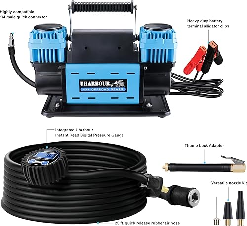 Miniatura 3 de Compresor de aire todoterreno de 12 V con medidor de presión digital, compresor de aire todoterreno de 12 voltios resistente viene con bolsa de