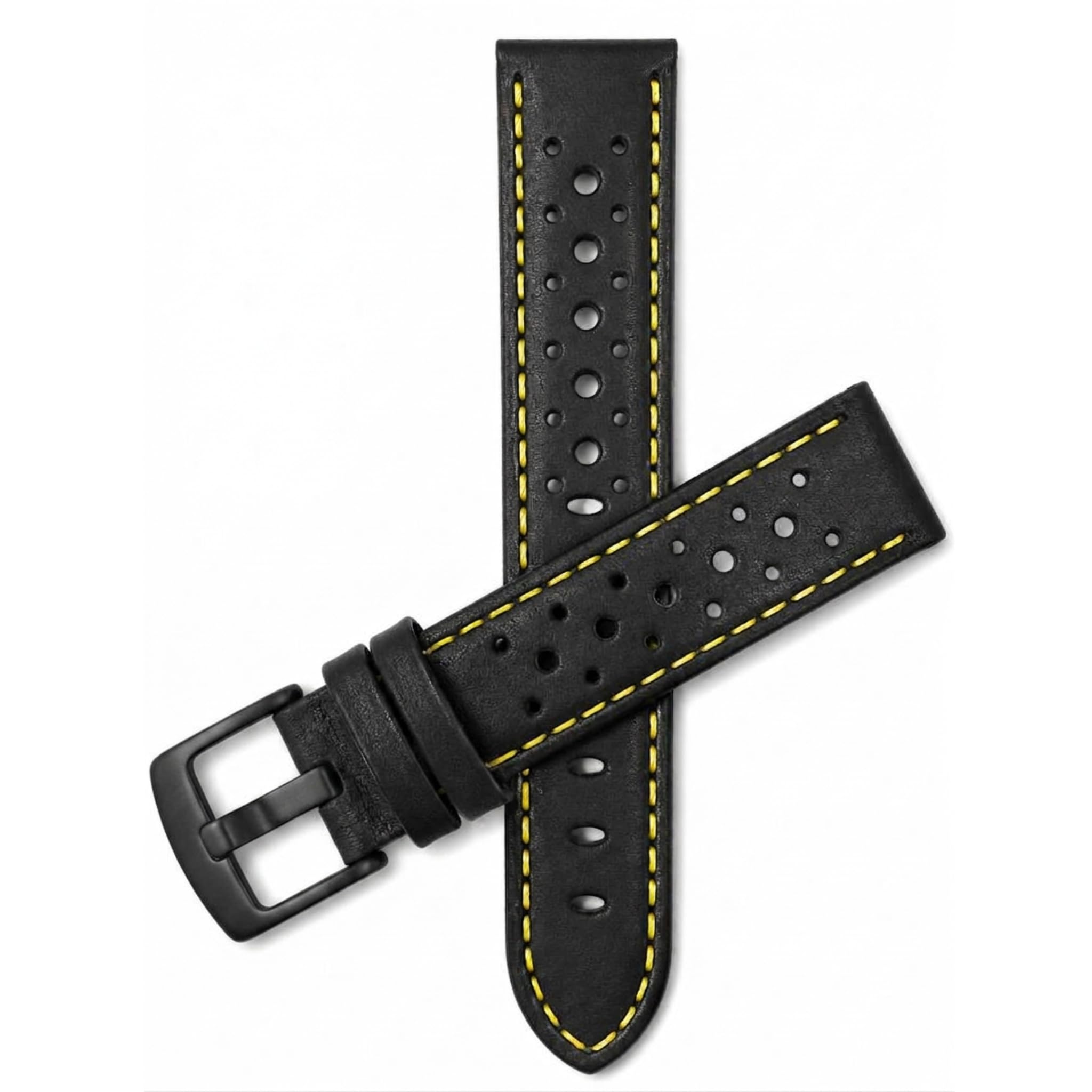 Mens Leather Rally Strap, Perforated Racing Watch Band, 18-24mm, Reg/XL