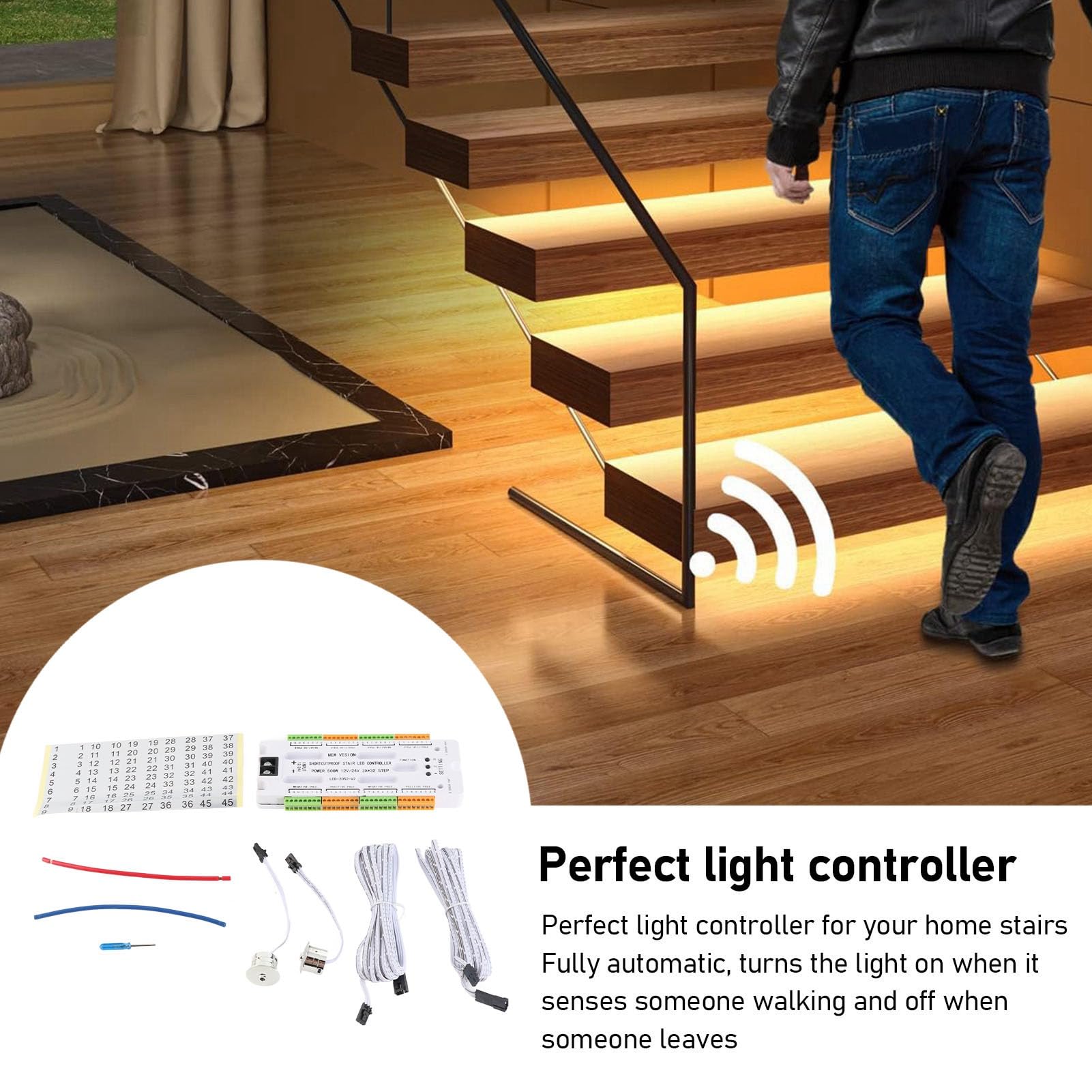 Yosoo Health Gear Motion Sensor LED Stair Light Controller, 32 Channels, Automatic Staircase Lighting System - Image 2