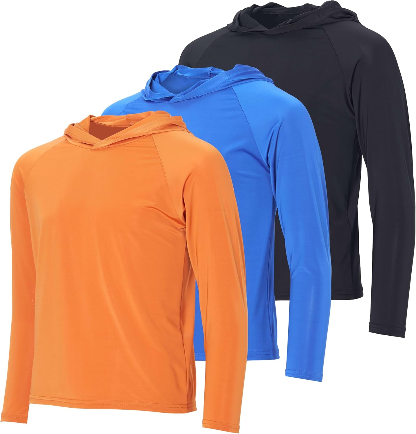 Real Essentials 3 Pack: Boys' Rashguard Long Sleeve Hoodie UV Sun Protection Fishing Swim Shirt for Youth Kids Teens